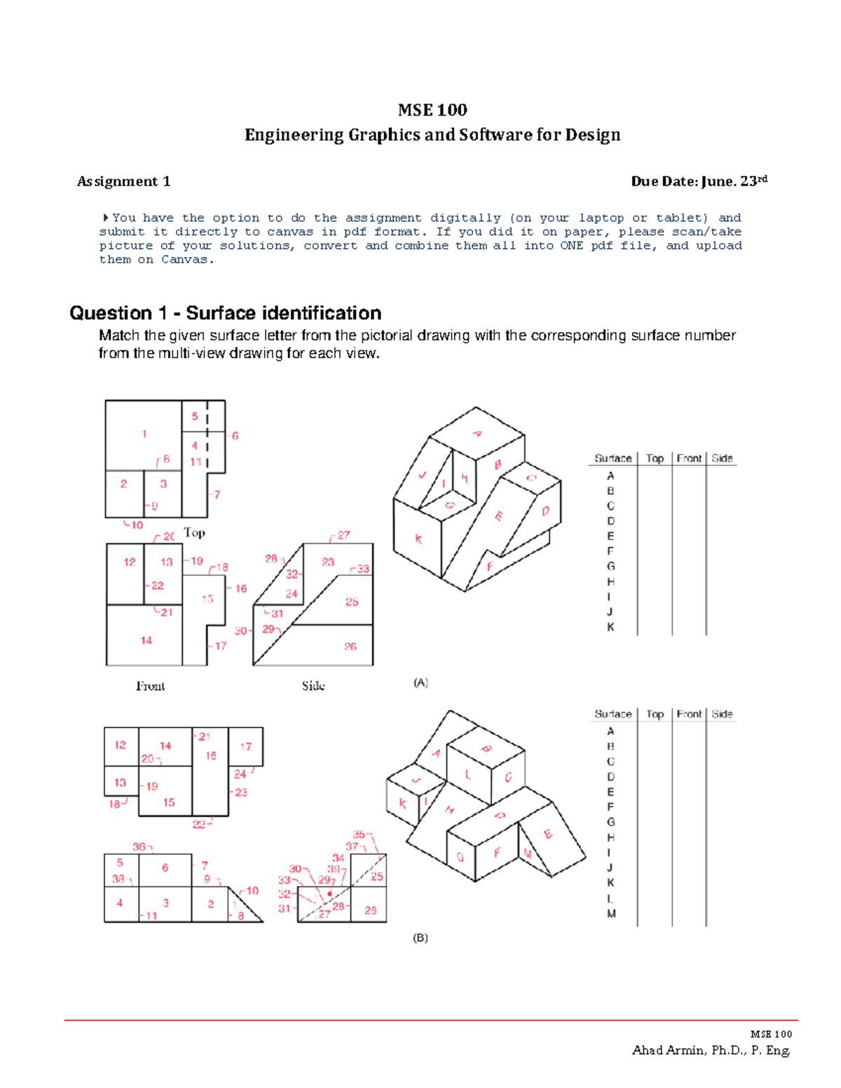 Assignment 1 - MSE 100 Engineering Graphics and Software for Design ...