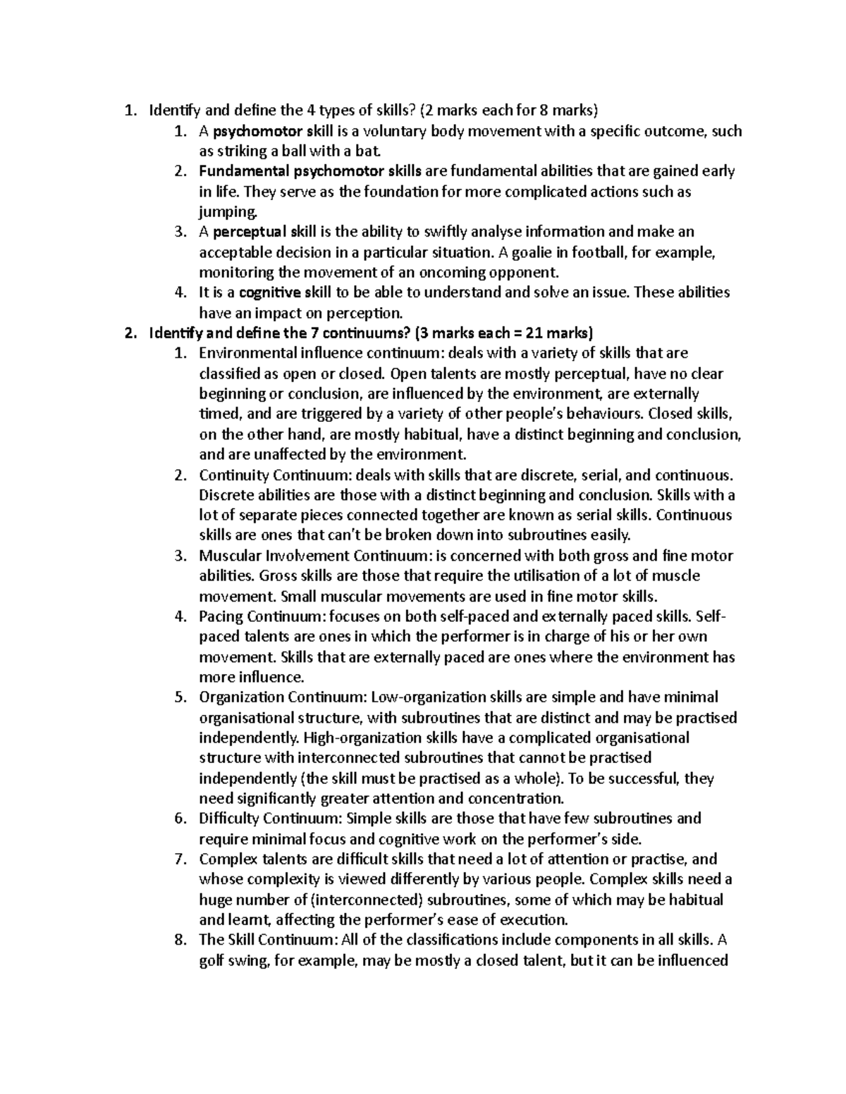 KIN 444 - 7 - Skills Continuum - questions and discussion - Identify ...