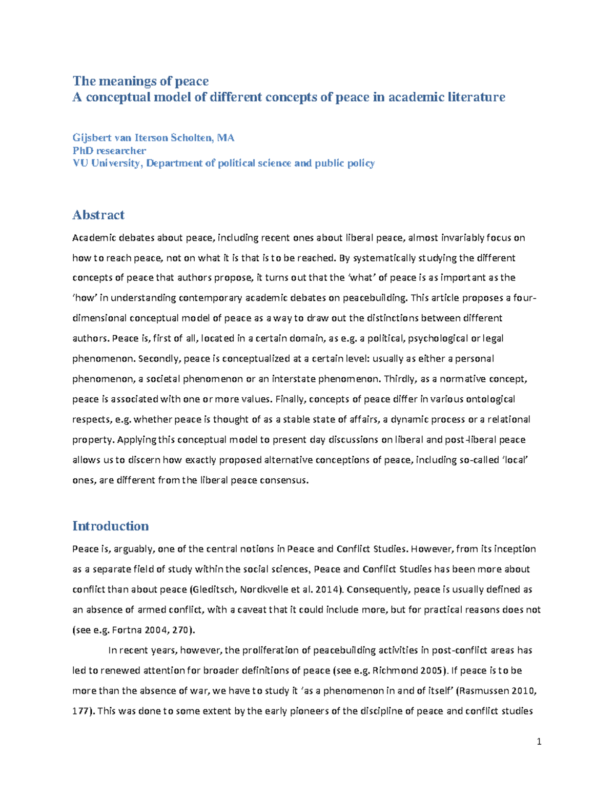 Peace literature - The meanings of peace A conceptual model of ...
