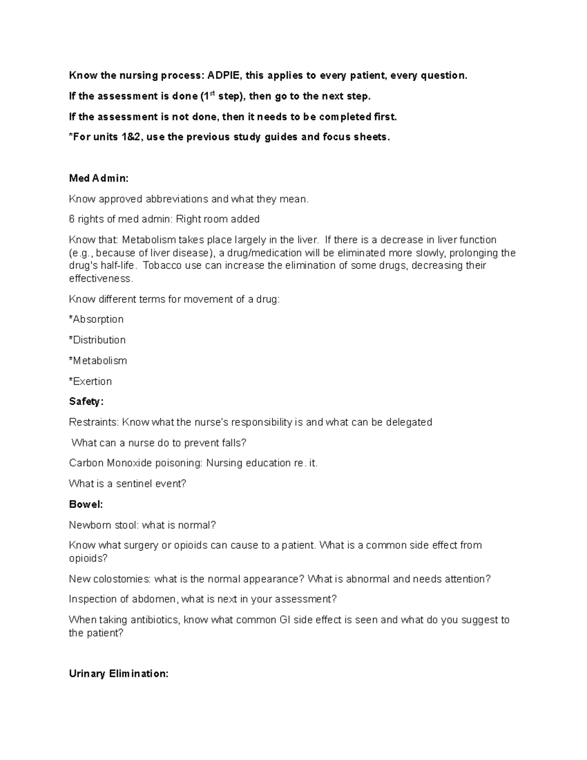 Study Guide - Millisa - *Know the nursing process: ADPIE, this applies ...