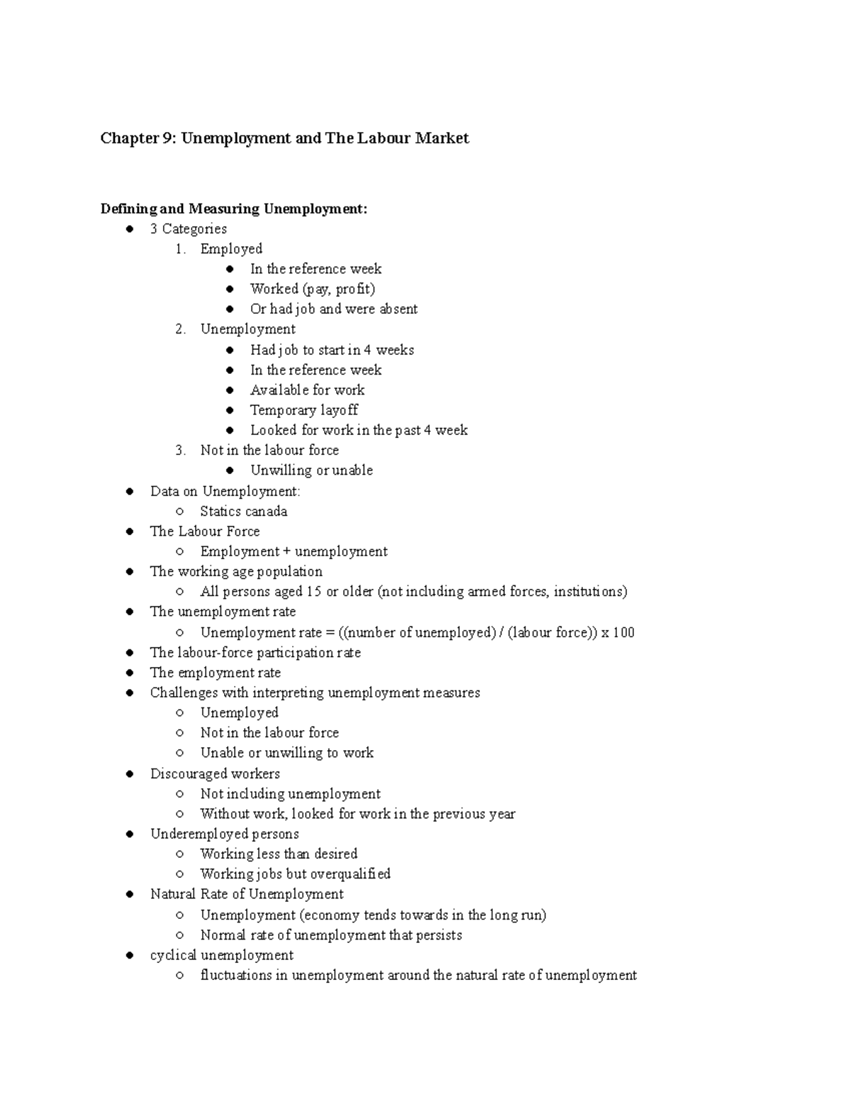 ECO1102 Study Notes Ch 9 - Chapter 9: Unemployment And The Labour ...