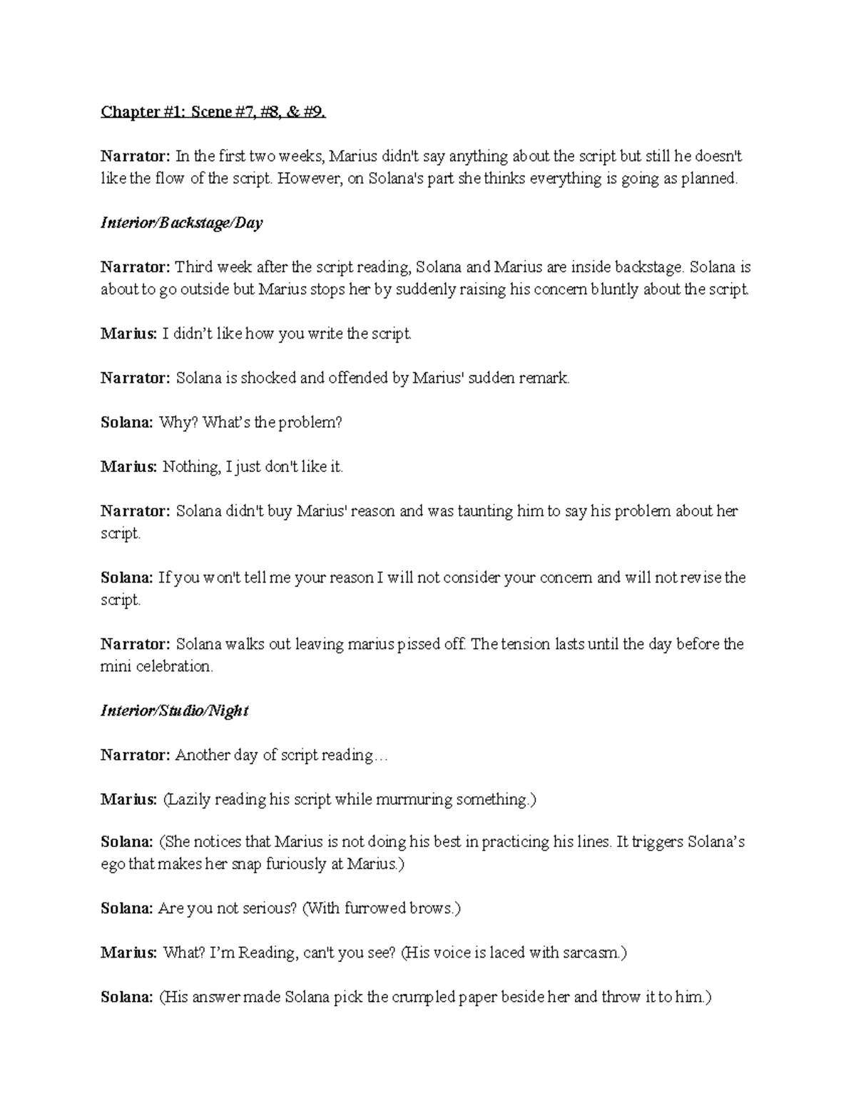 Script writing manual Chapter 1 Scene 7, 8, & 9. Narrator In