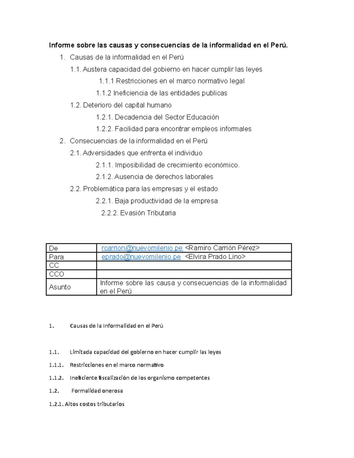 Informe Sobre Las Causas Y Consecuencias De La Informalidad En El Perú