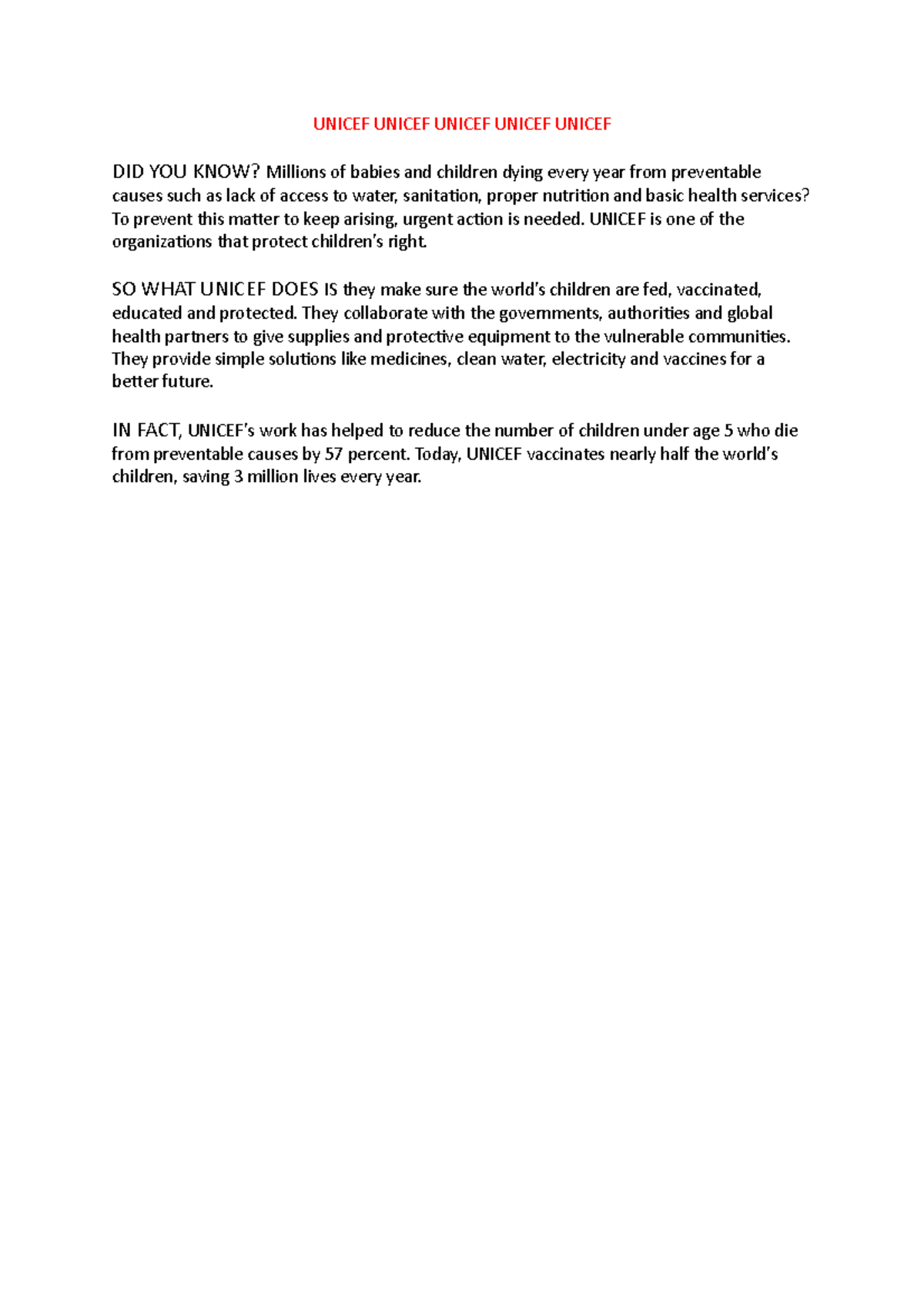 Unicef Gaddie Pitch UNICEF UNICEF UNICEF UNICEF UNICEF DID YOU KNOW