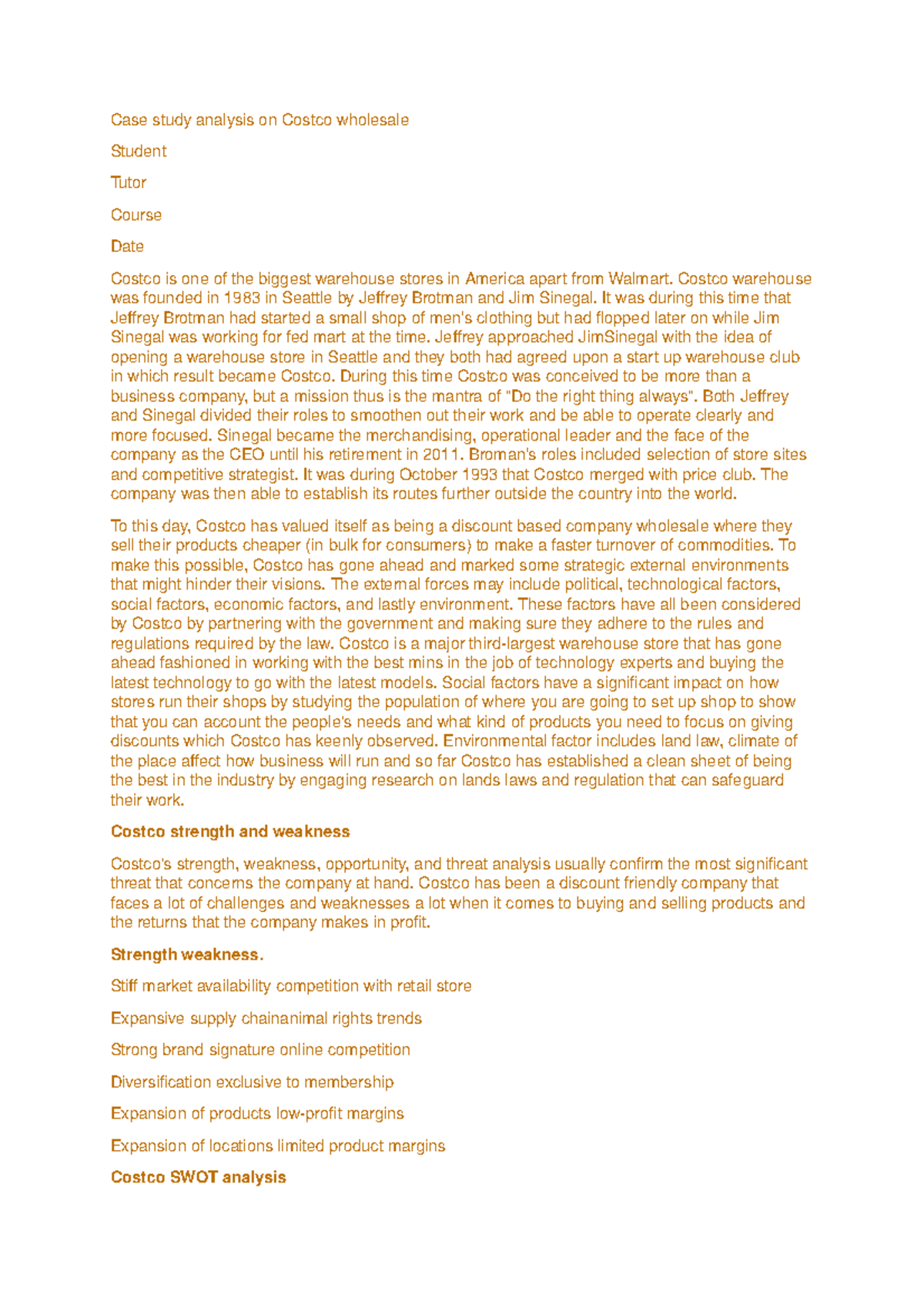Costco case analysis example Case study analysis on Costco wholesale