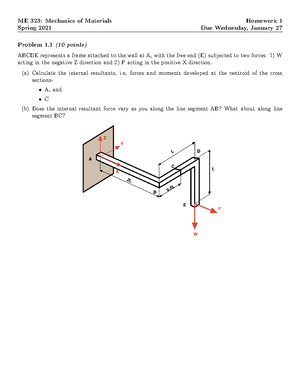 Homework 1 ME 323 Solutions Spring 2021 - ME 323: Mechanics Of ...