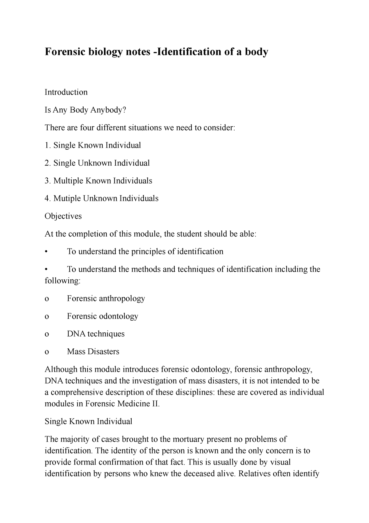 Forensic Biology Notes Identification Of A Body Forensic Biology Notes Identification Of A 