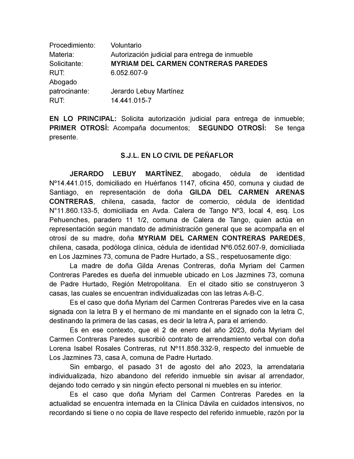 Solicitud DE Entrega DE Inmueble - Procedimiento: Voluntario Materia ...