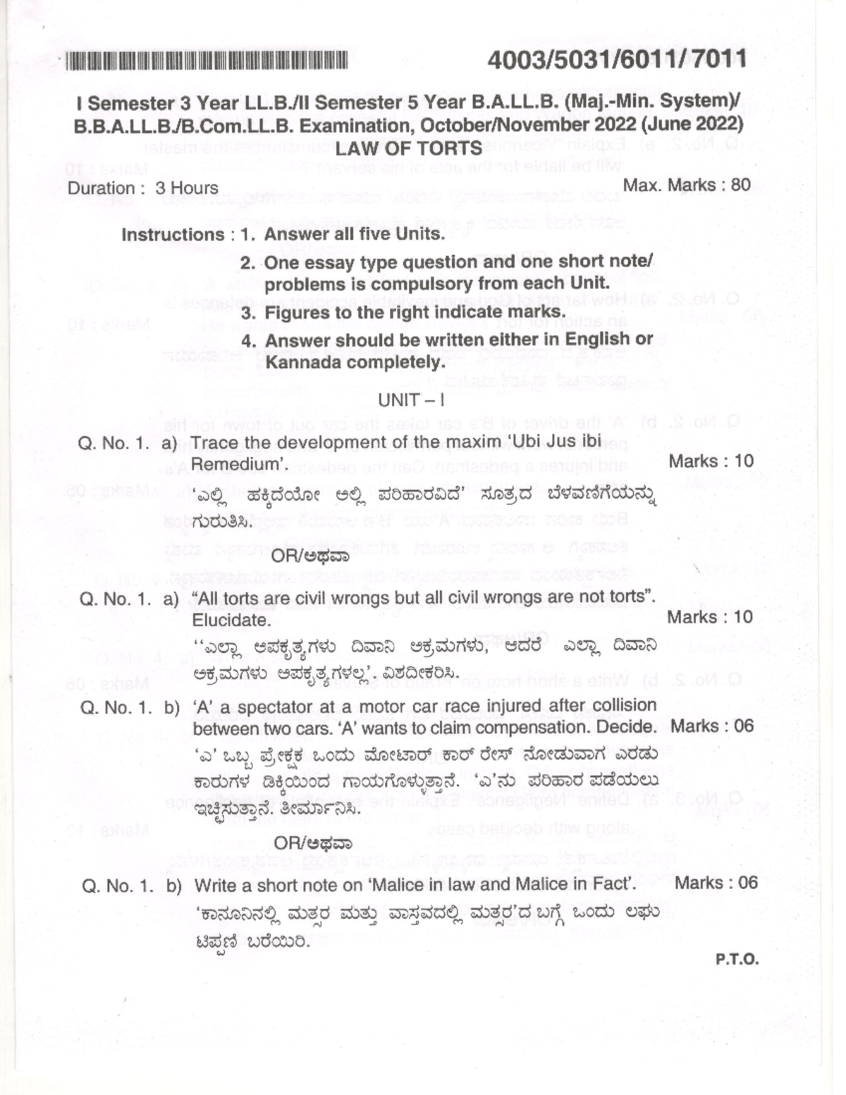 II Sem Law of Torts Oct 2022 - BaLLB - Studocu