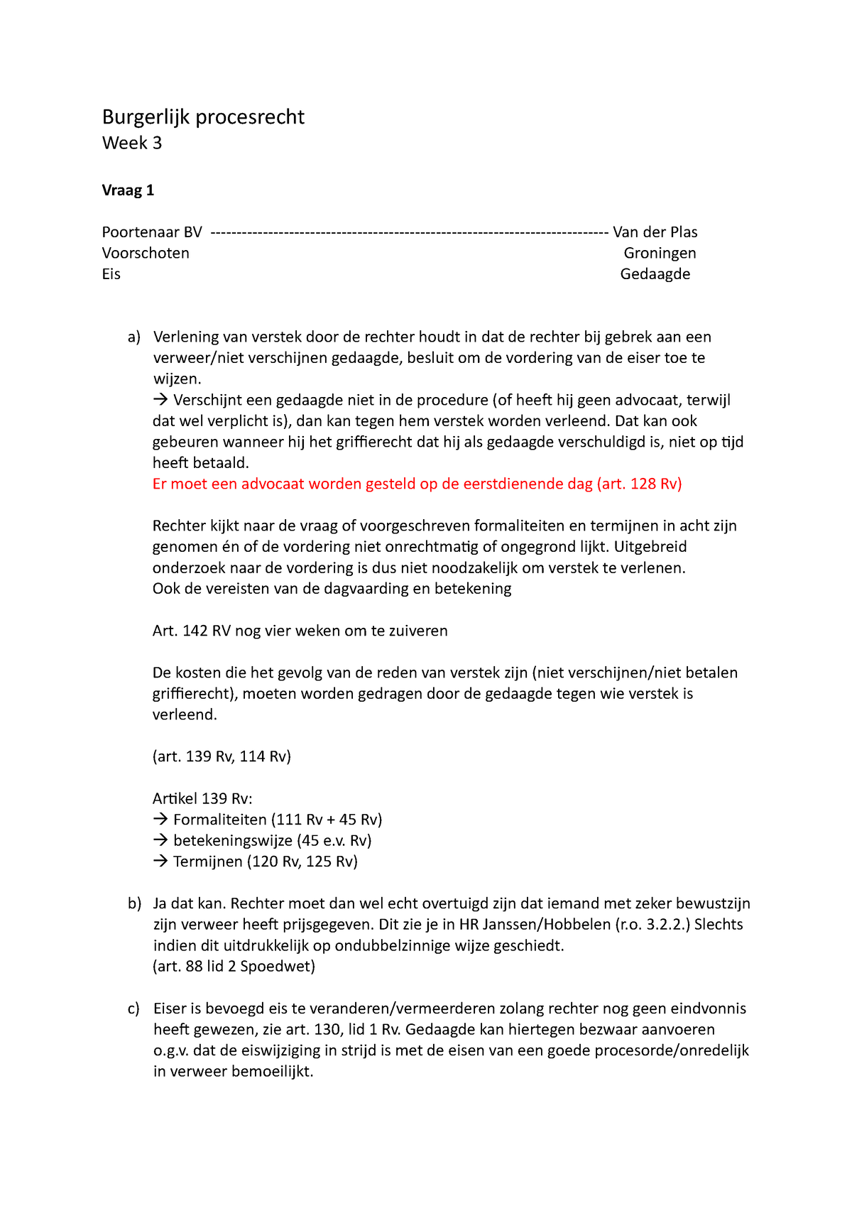 Wg Week 3 Bpr Uitwerking Van Werkgroep 3 Burgerlijk Procesrecht Burgerlijk Procesrecht Week 2133