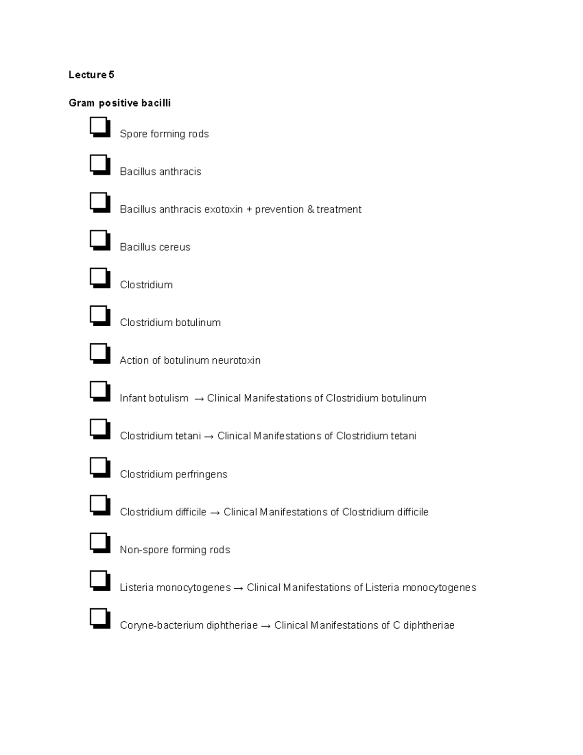 Microbiology And Immunology Hss1100 Checklist Gram Positive Lecture 5 Gram Positive Bacilli