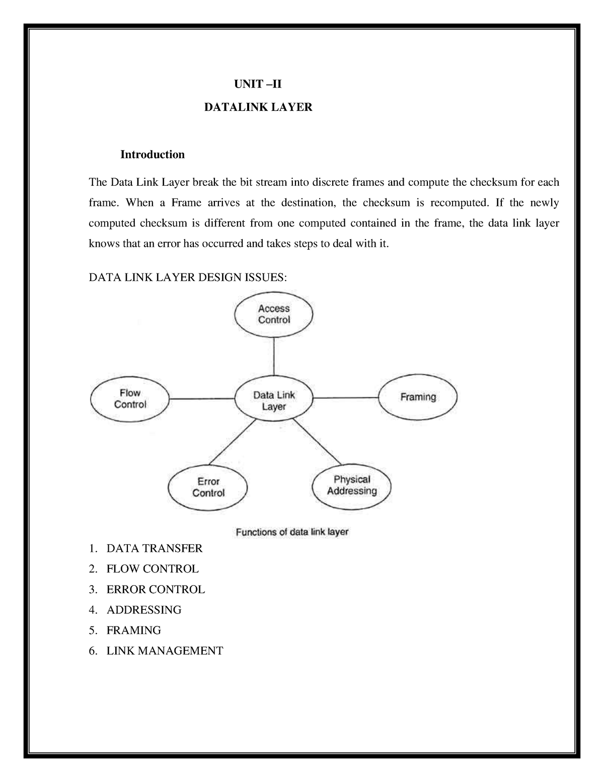 UNIT 2 - UNIT2 - UNIT – II DATALINK LAYER Introduction The Data Link ...