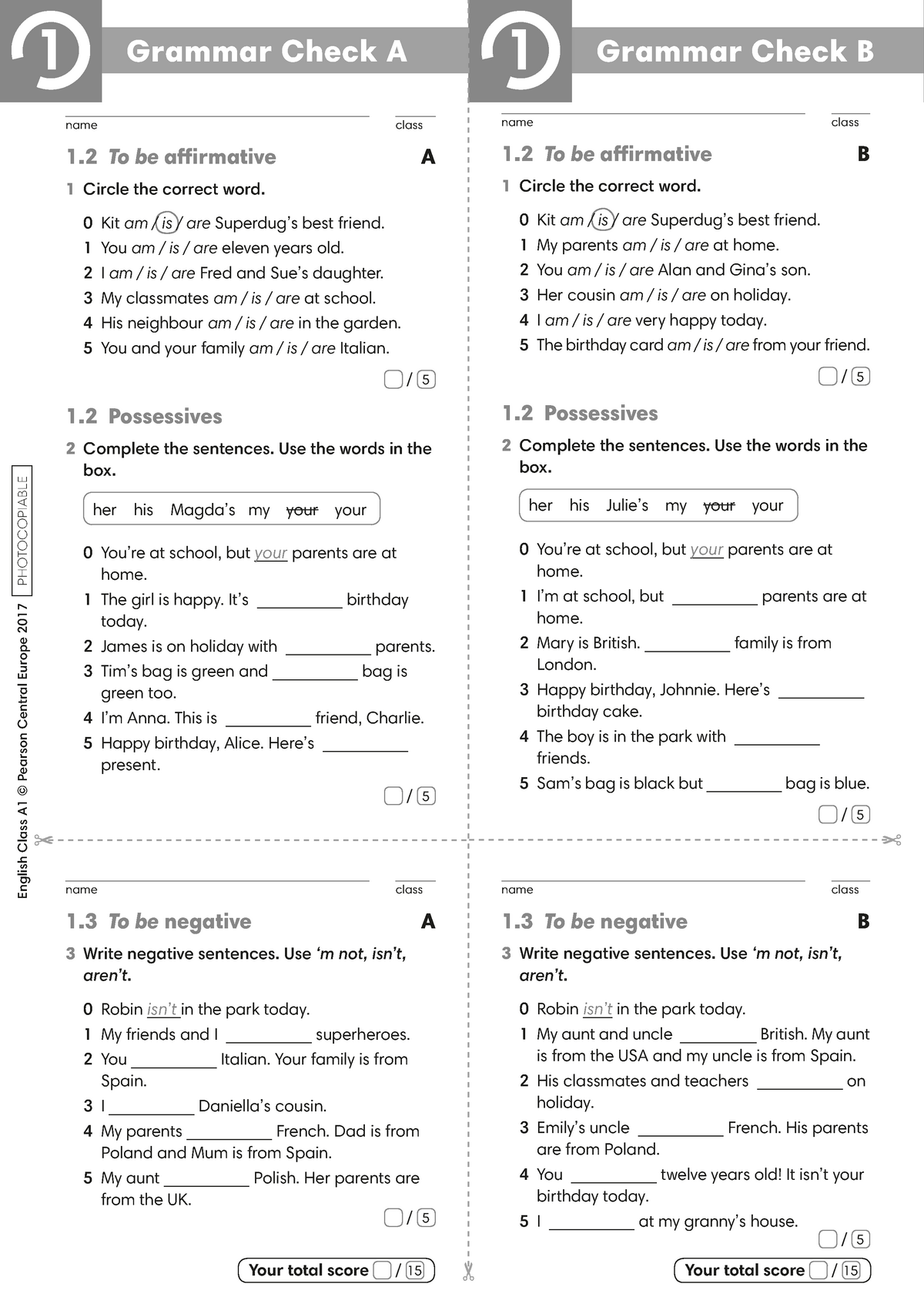 English Class A1+ Unit 4 Test 03. ECA1 Tests Grammar check 1 AB - Applied linguistics - UniWarszawski