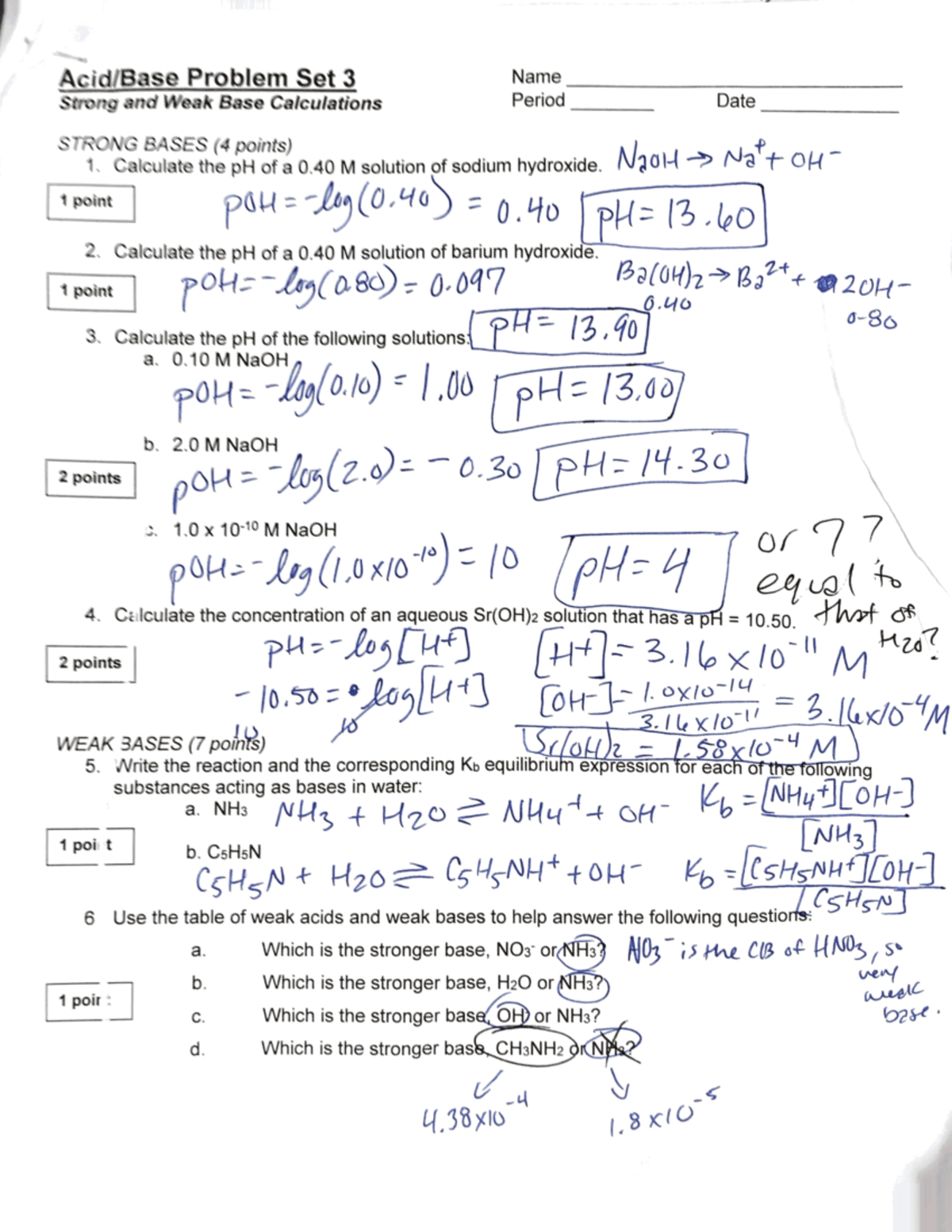 Bases worksheet key - Answers to base calculation problems - CHEM 1103 ...