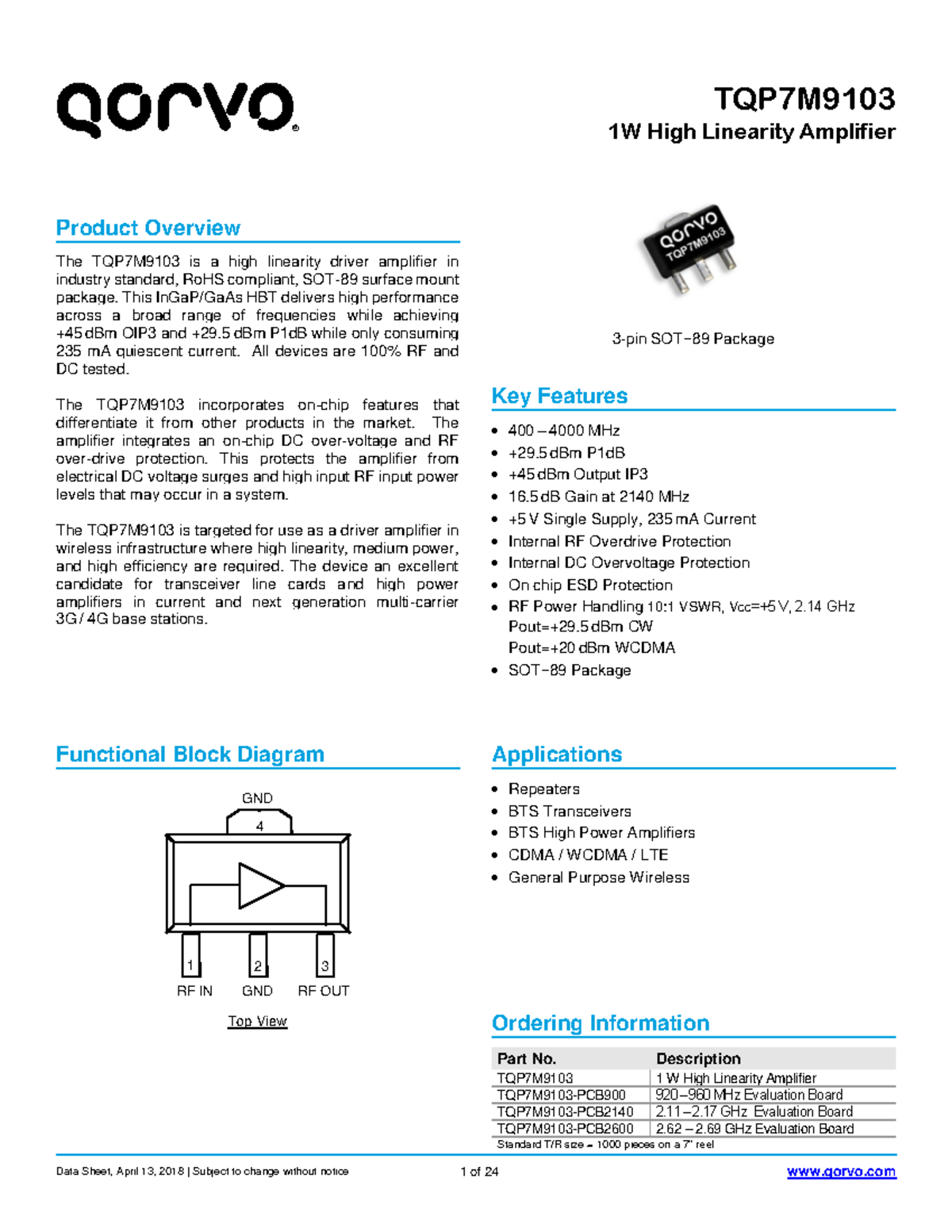 TQP7M9103 Data SheetCharacteristicsBoegner, Jr. Navigator GPS Receiver ...