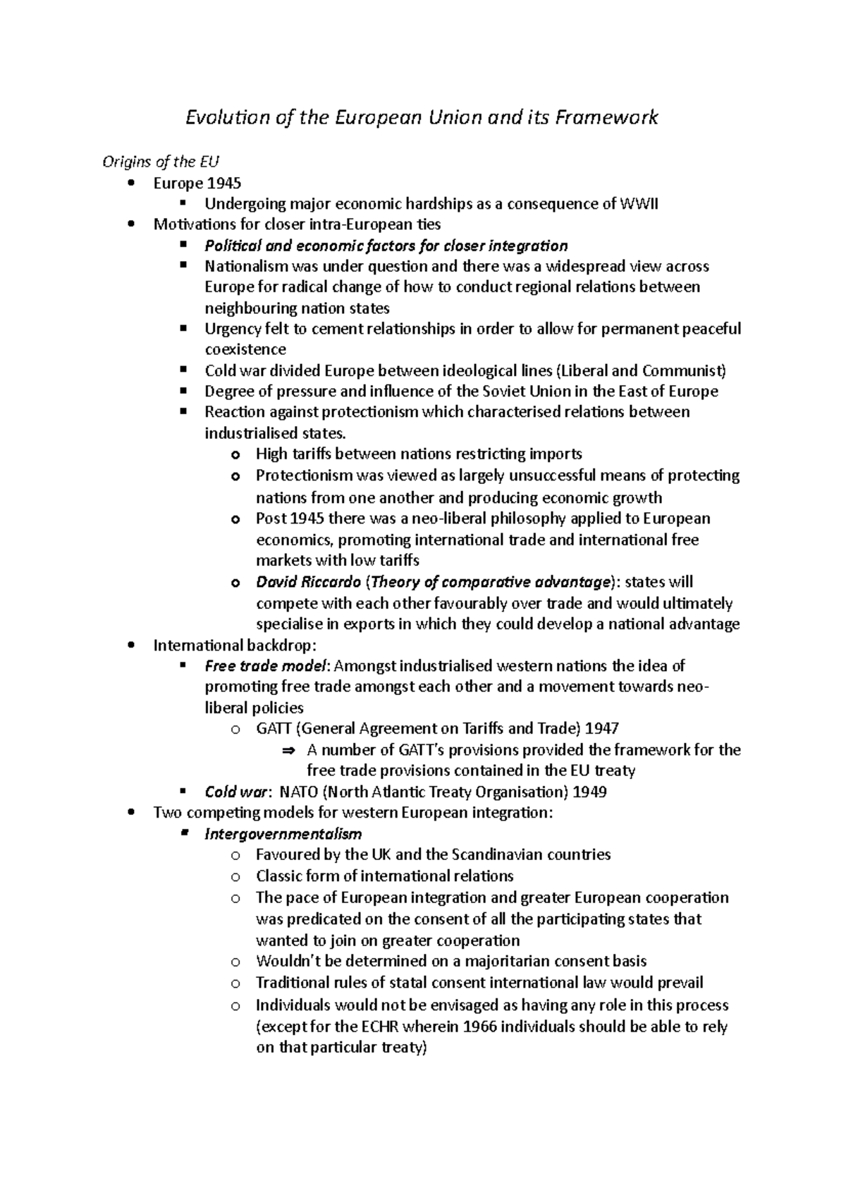 Evolution of the European Union and its Framework - o High tariffs ...