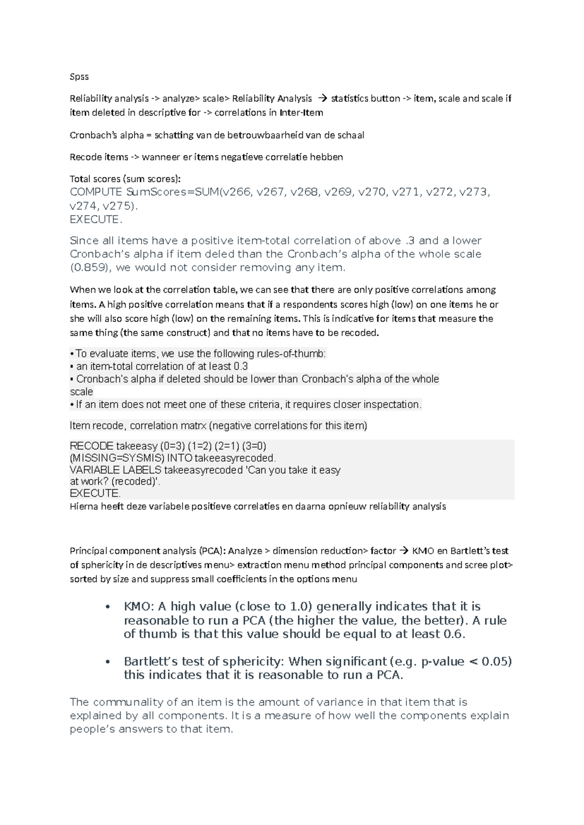 Spss Samenvatting Spss Reliability Analysis Analyze Scale Reliability Analysis Studeersnel