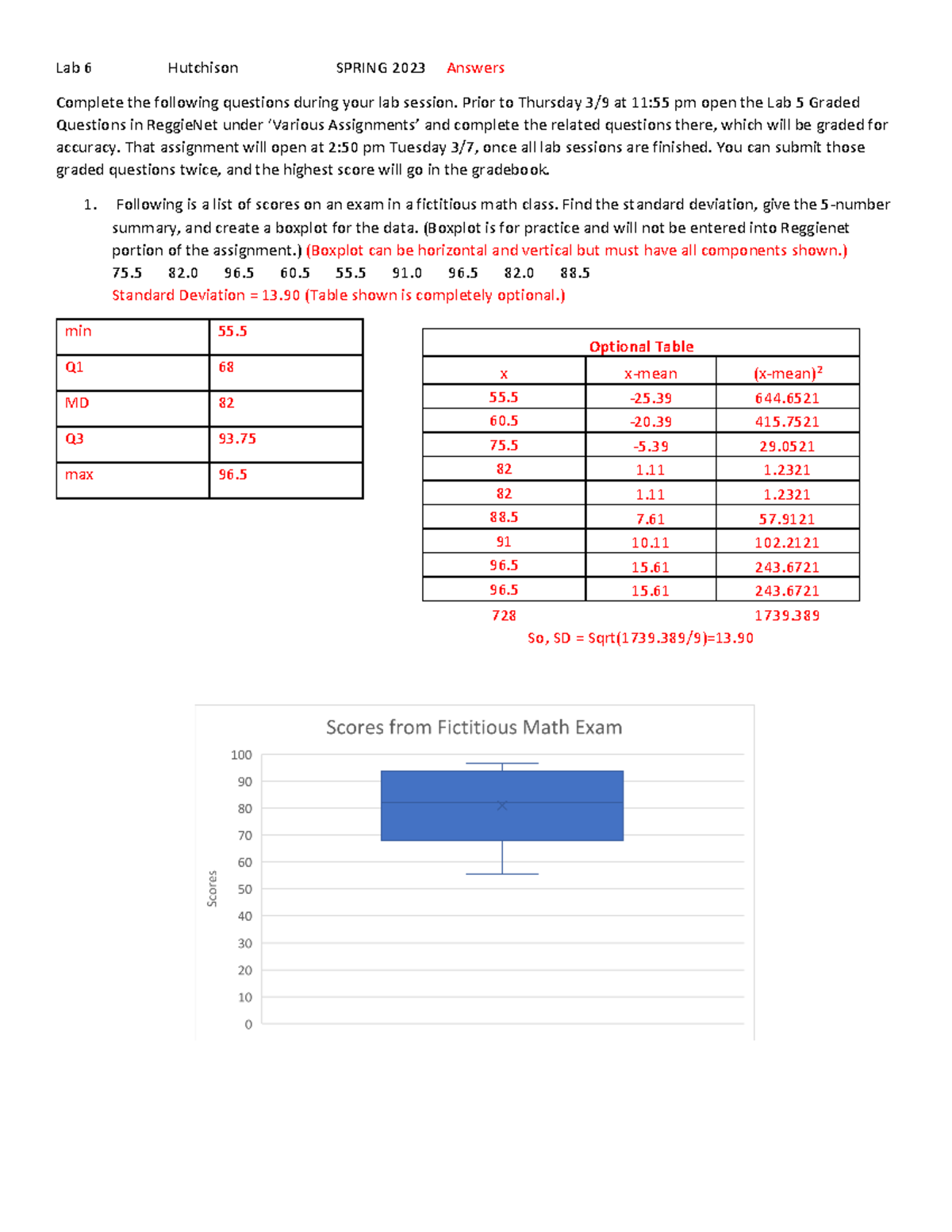 Lab 6 Answers - mat 113 - Lab 6 Hutchison SPRING 2023 Answers Complete ...