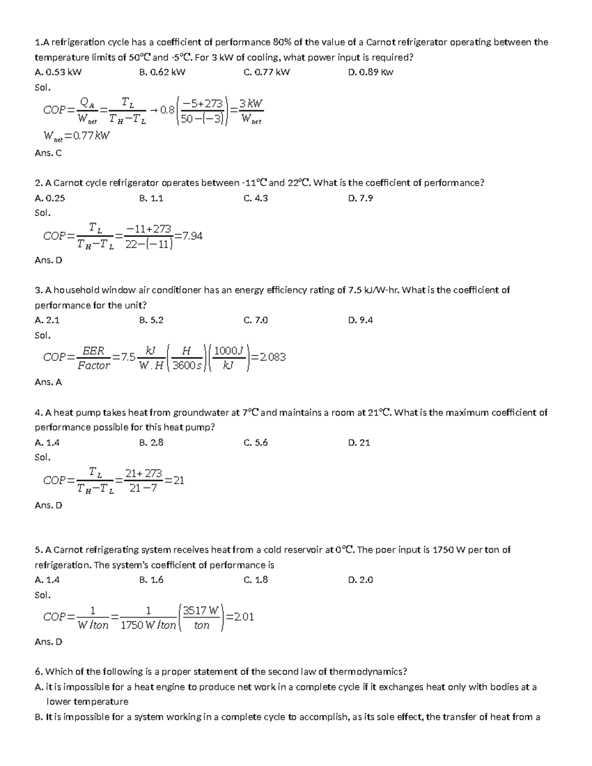 Refrigeration 22 - Denmark Tabasan - 1 refrigeration cycle has a ...