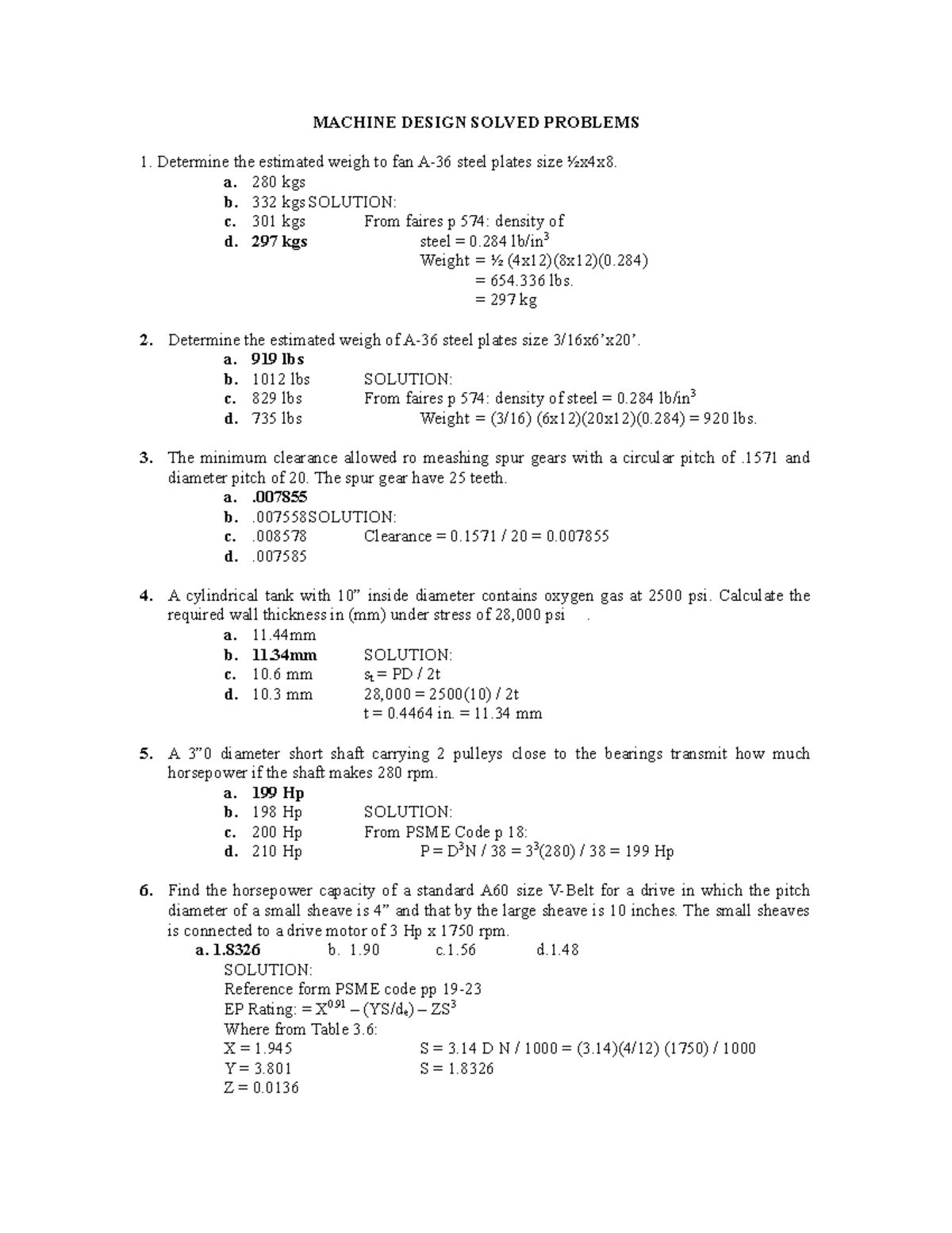 Machine Design Problems WITH Solution MACHINE DESIGN SOLVED PROBLEMS 