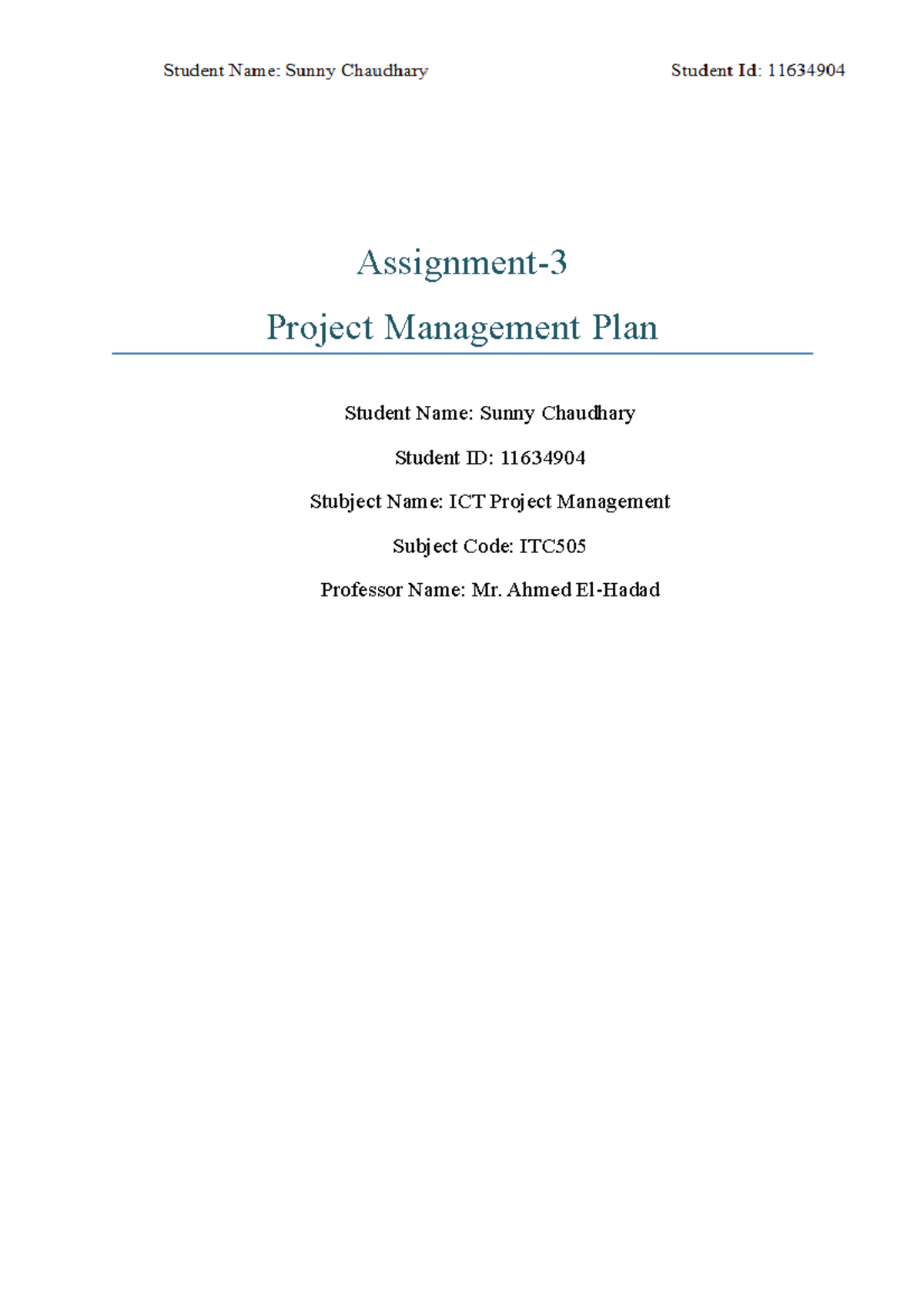 project management plan assignment