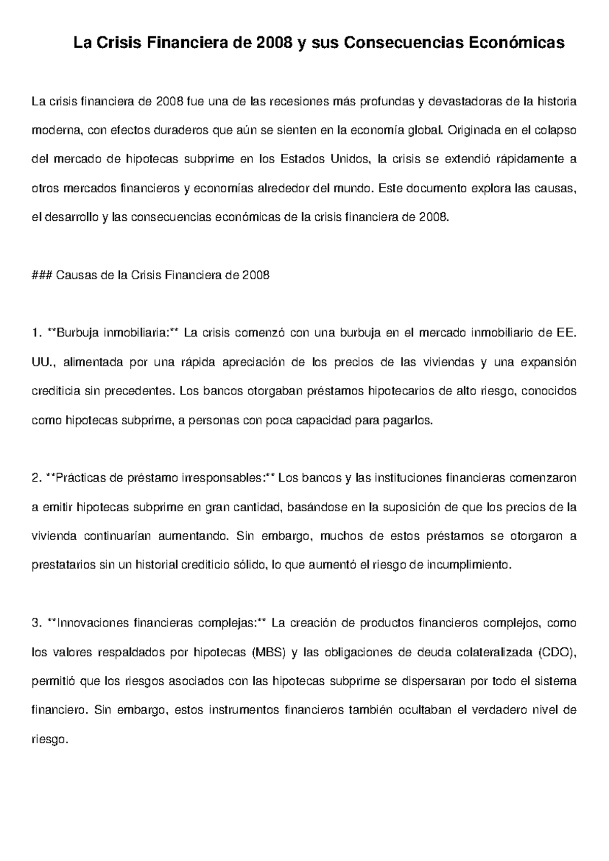 Crisis financiera 2008 consecuencias - La Crisis Financiera de 2008 y ...