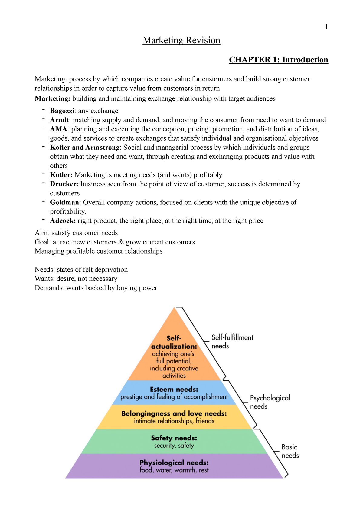 Notas Marketing Imprimir - Marketing Revision CHAPTER 1: Introduction ...