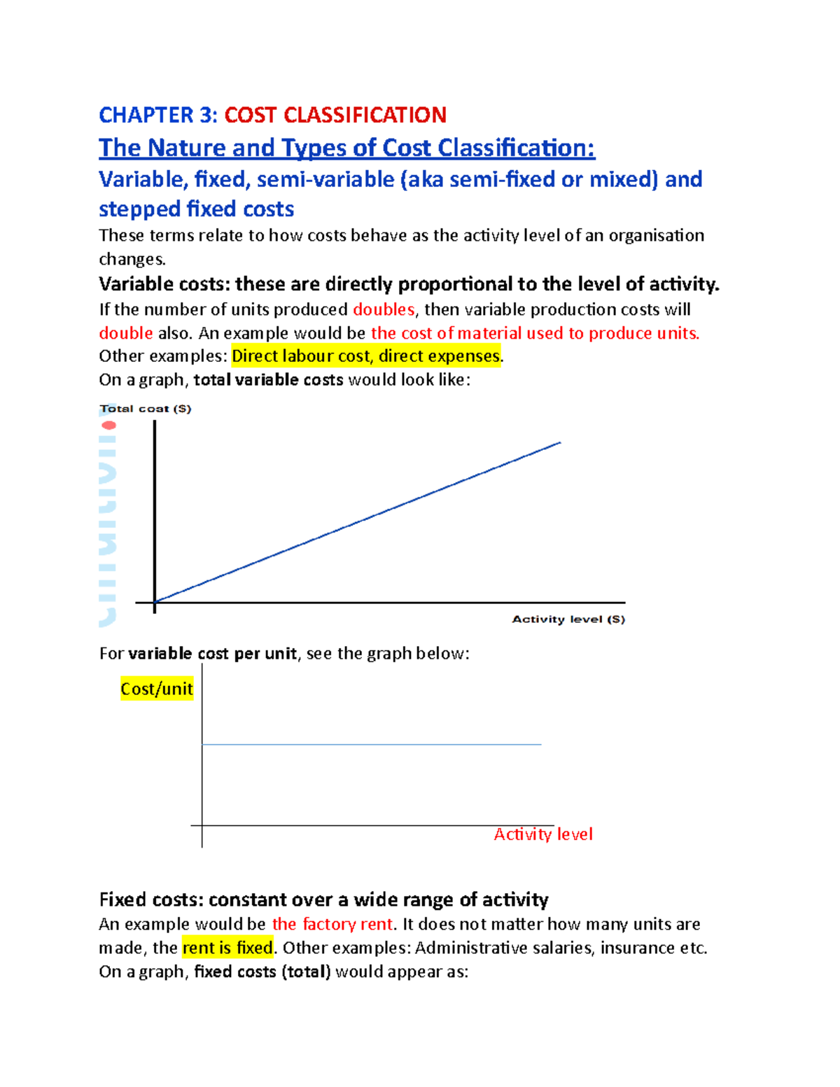 Chapter 3 September 2021 Intake CHAPTER 3 COST CLASSIFICATION The