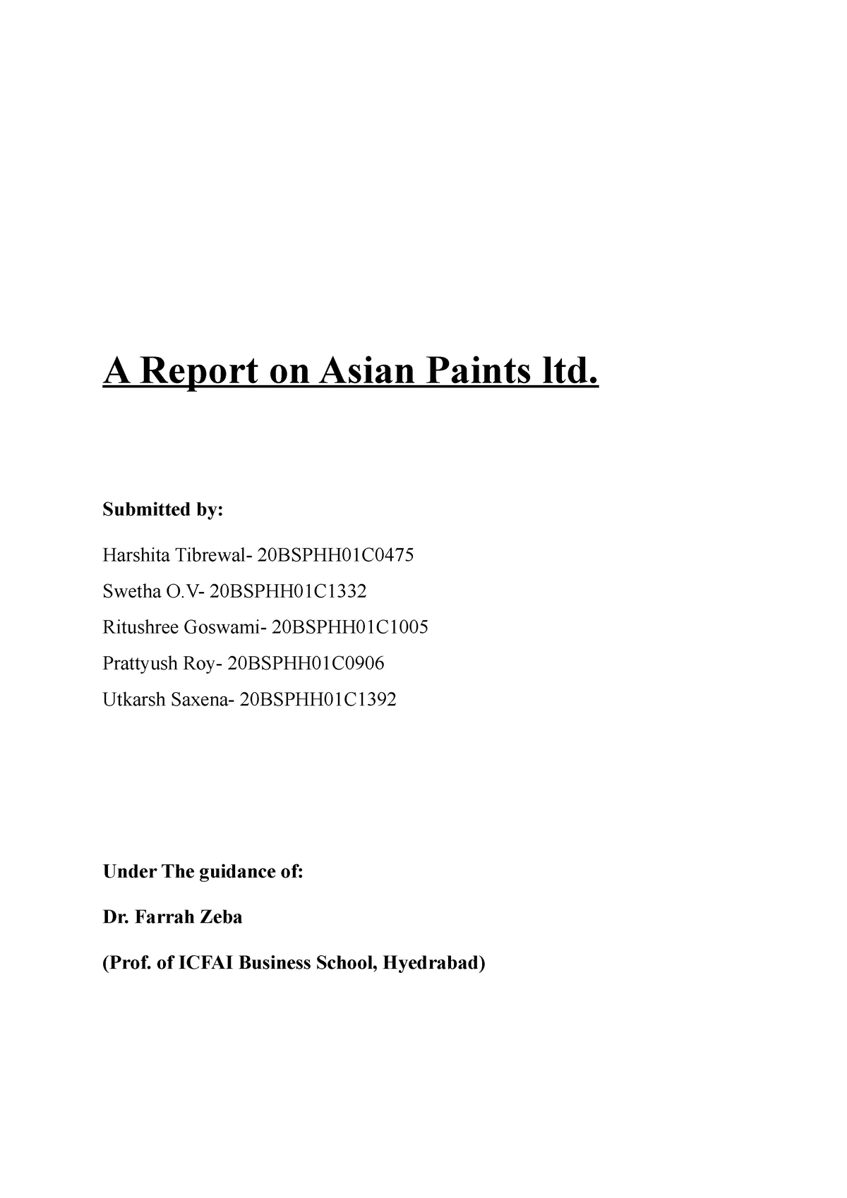 A Report On Asian Paints Ltd (all About Its Marketing) - A Report On ...