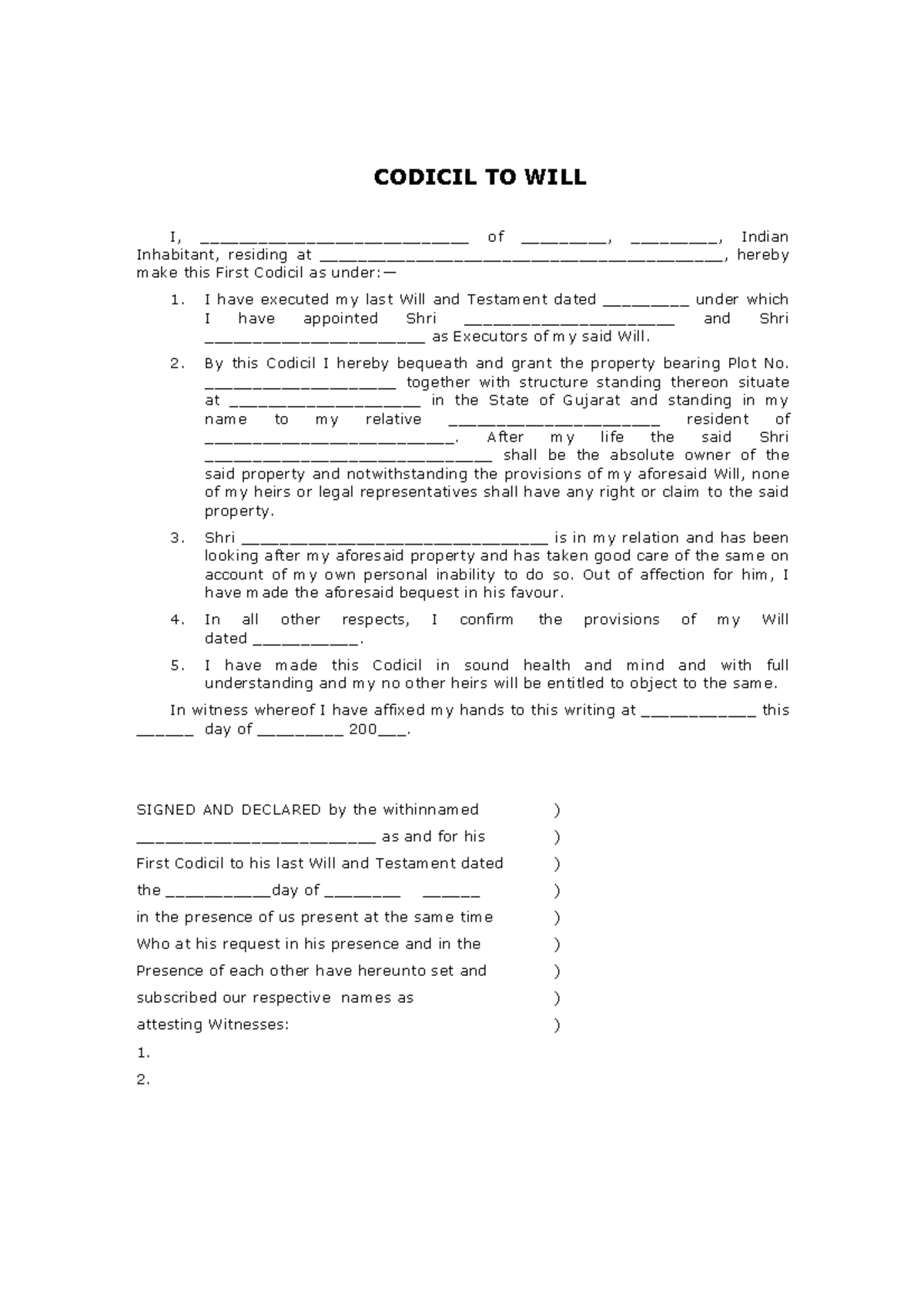 Codicil - By this Codicil I hereby bequeath and grant the property ...