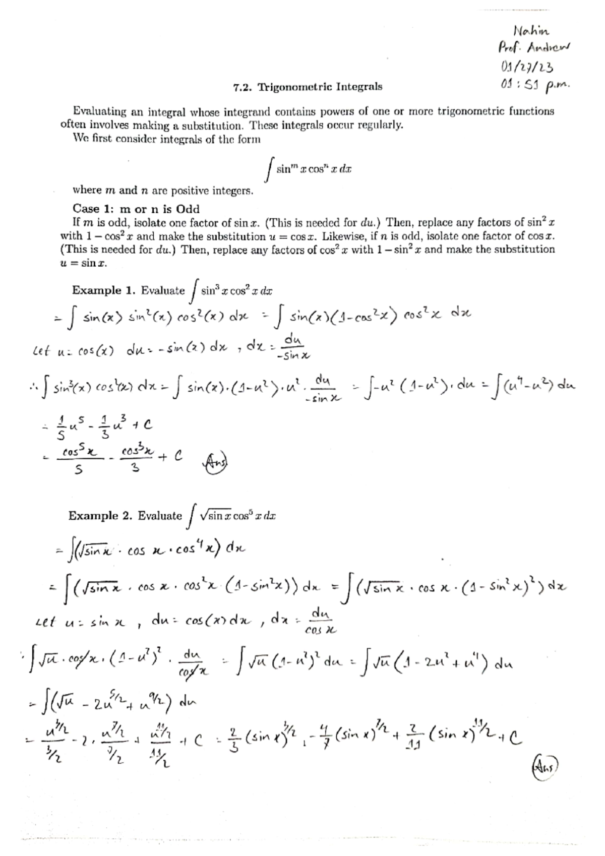 Trigonometric Integrals - MTH 251 - Studocu