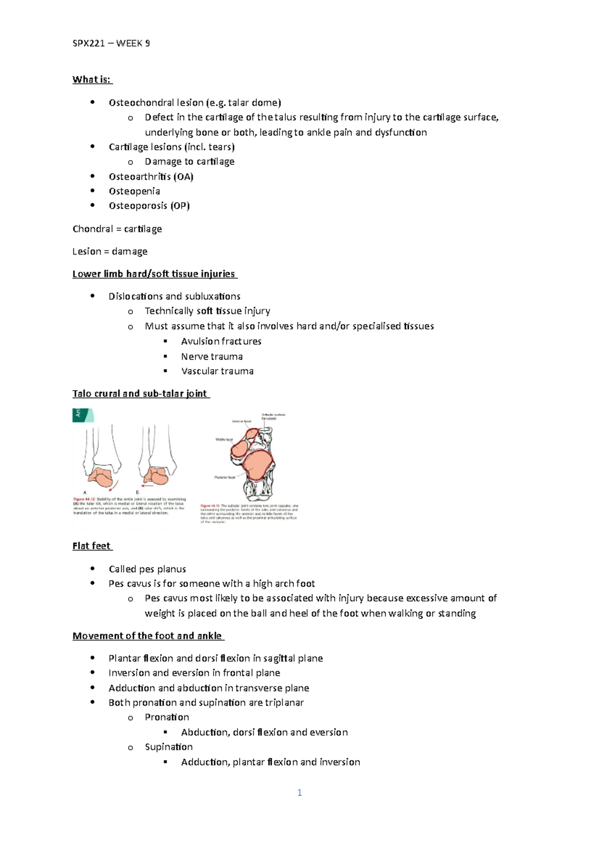 Week 9 lecture - lower limb injuries - What is: Osteochondral lesion (e ...