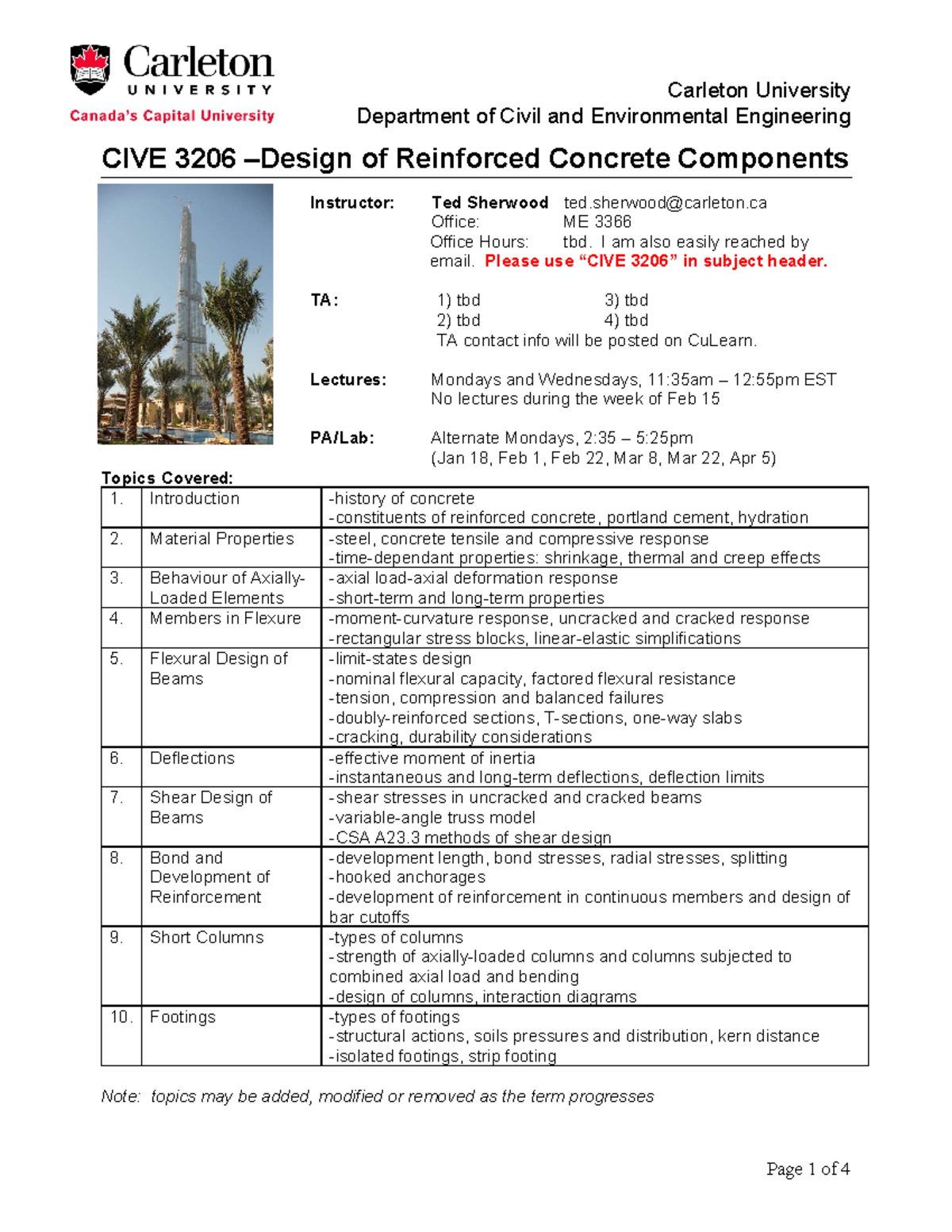 2021 Winter Outline CIVE3206 - Carleton University Department of Civil ...