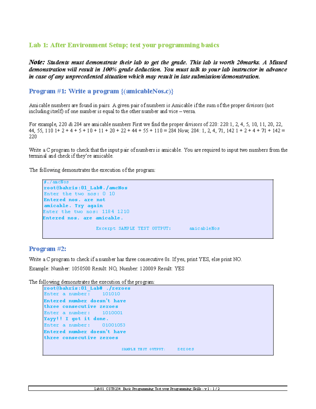 Lab01 CST8234 Basic Programming - Lab 1: After Environment Setup; test ...