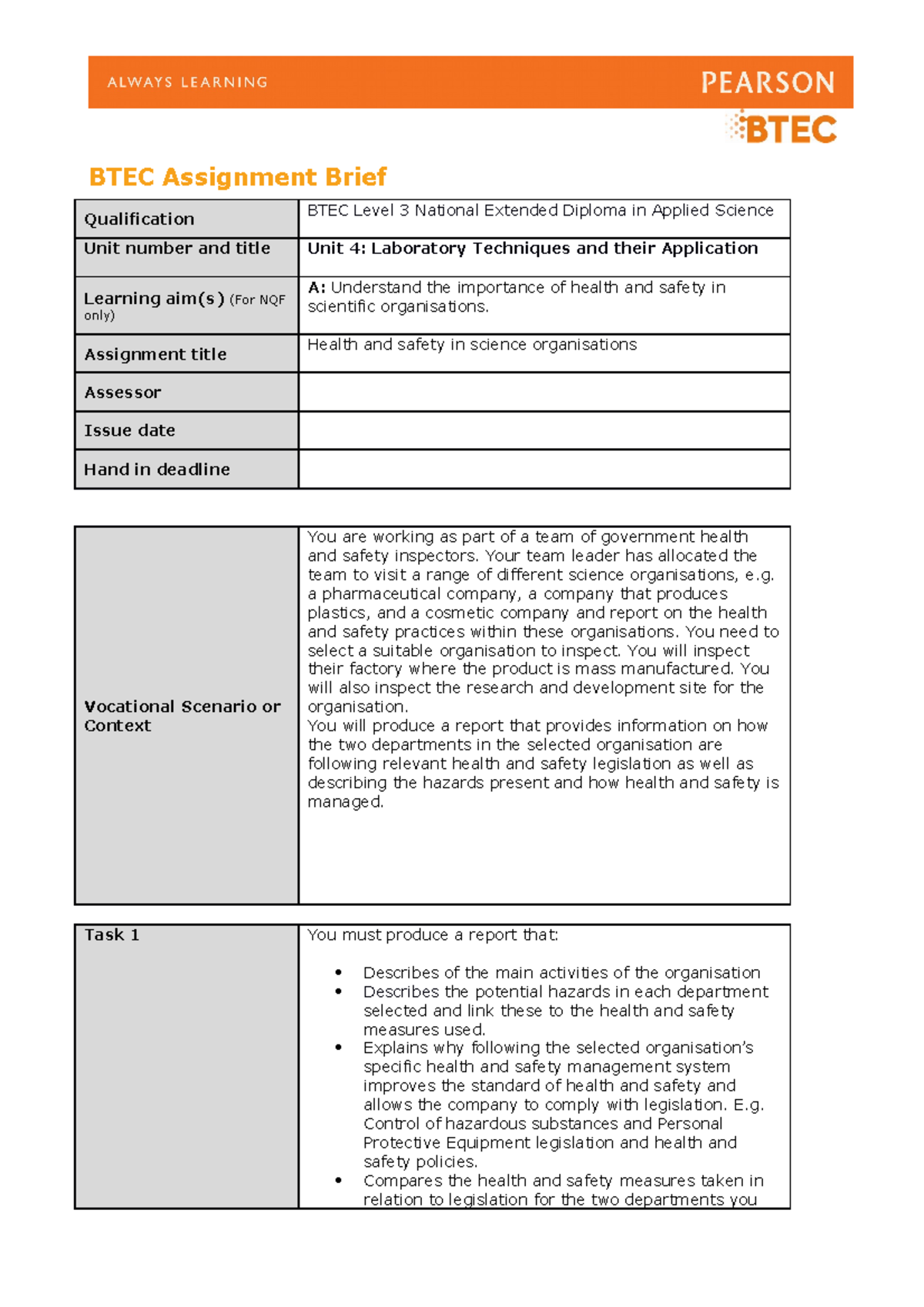 4 A - its good - BTEC Assignment Brief Qualification BTEC Level 3 ...