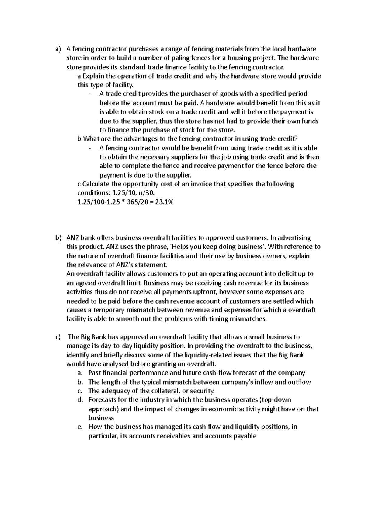 Week 4 Tutorial Questions a) A fencing contractor purchases a range
