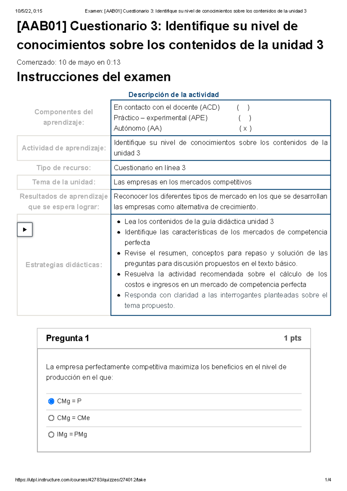 Examen [AAB01] Cuestionario 3 Identifique Su Nivel De Conocimientos ...