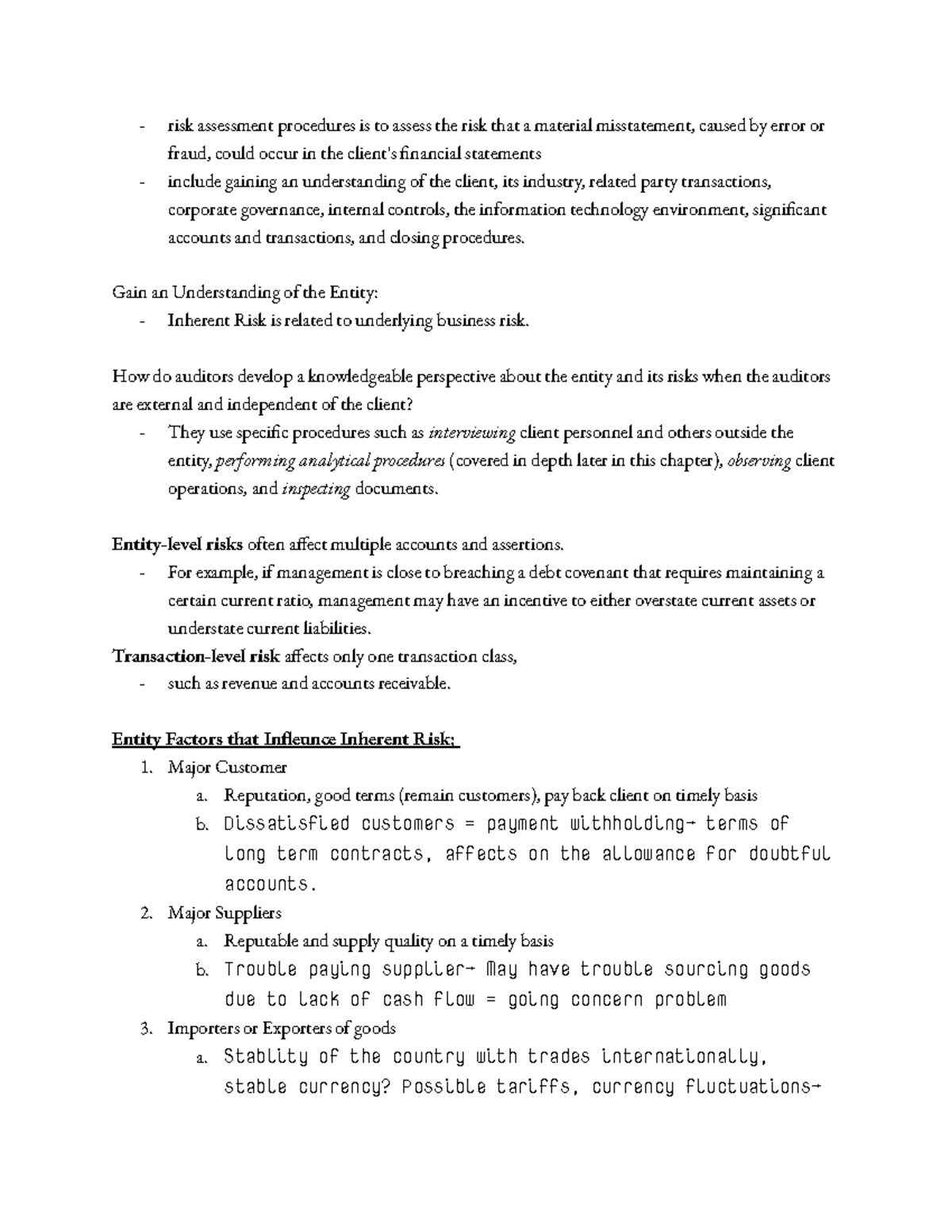 Chapter 4 Textbook Notes - risk assessment procedures is to assess the ...