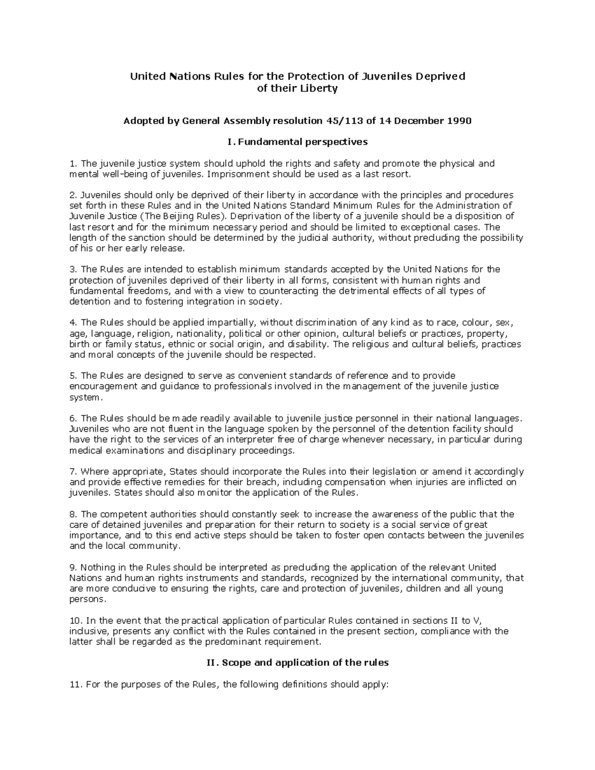 United Nations Rules for the Protection of Juveniles Deprived of their ...