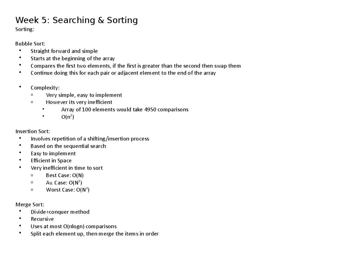 Week 5 Searching and Sorting - Week 5: Searching & Sorting Sorting ...