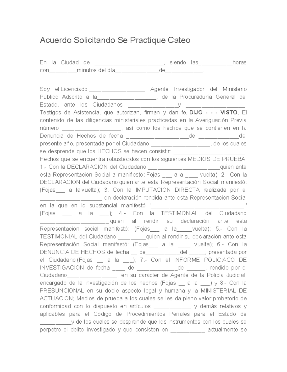 Acuerdo Solicitando Se Practique Cateo - Soy el Licenciado ...
