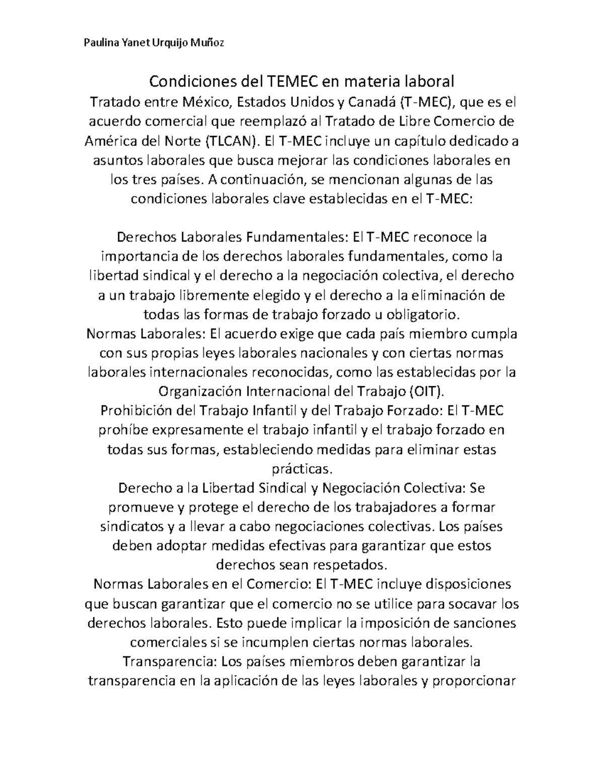 Condiciones del Temec en materia laboral - Paulina Yanet Urquijo MuÒoz ...