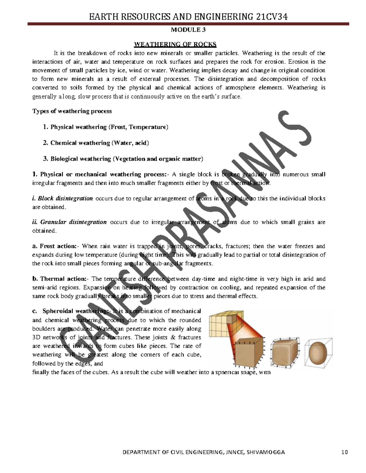 Module 3 - Engineering geology - MODULE 3 WEATHERING OF ROCKS It is the ...