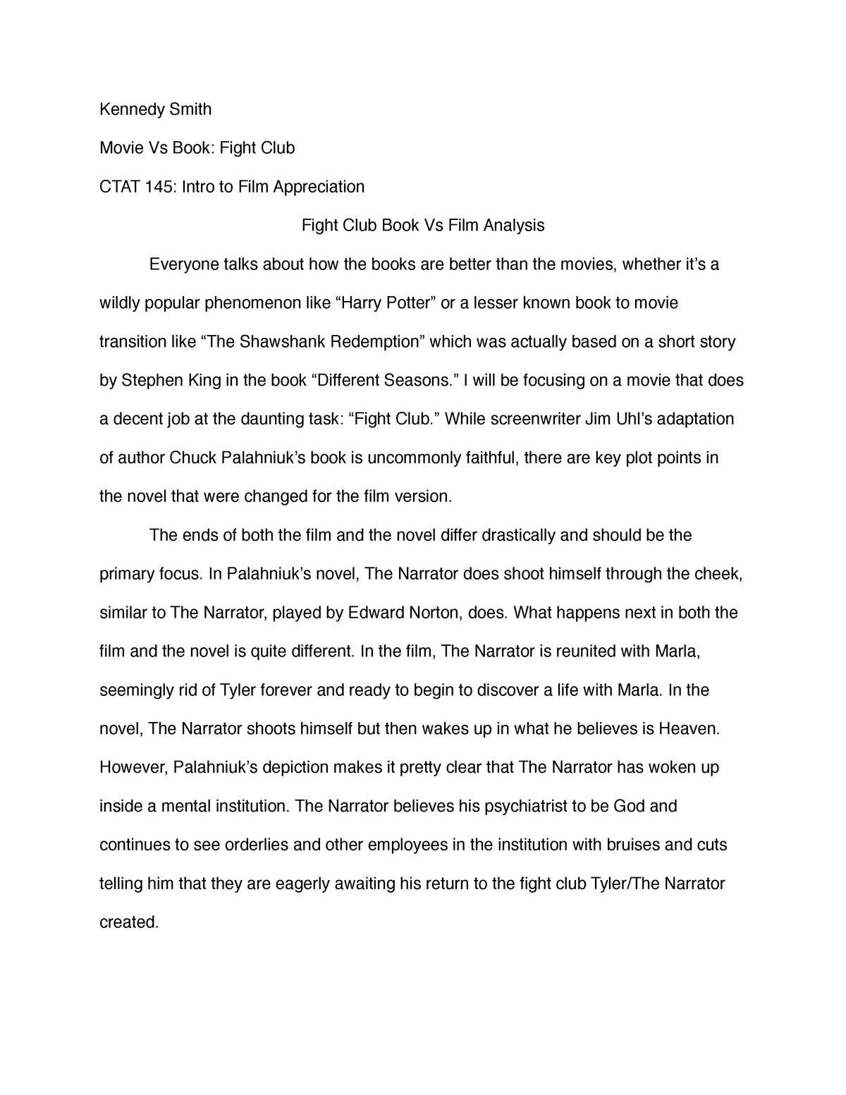 fight club book analysis essay