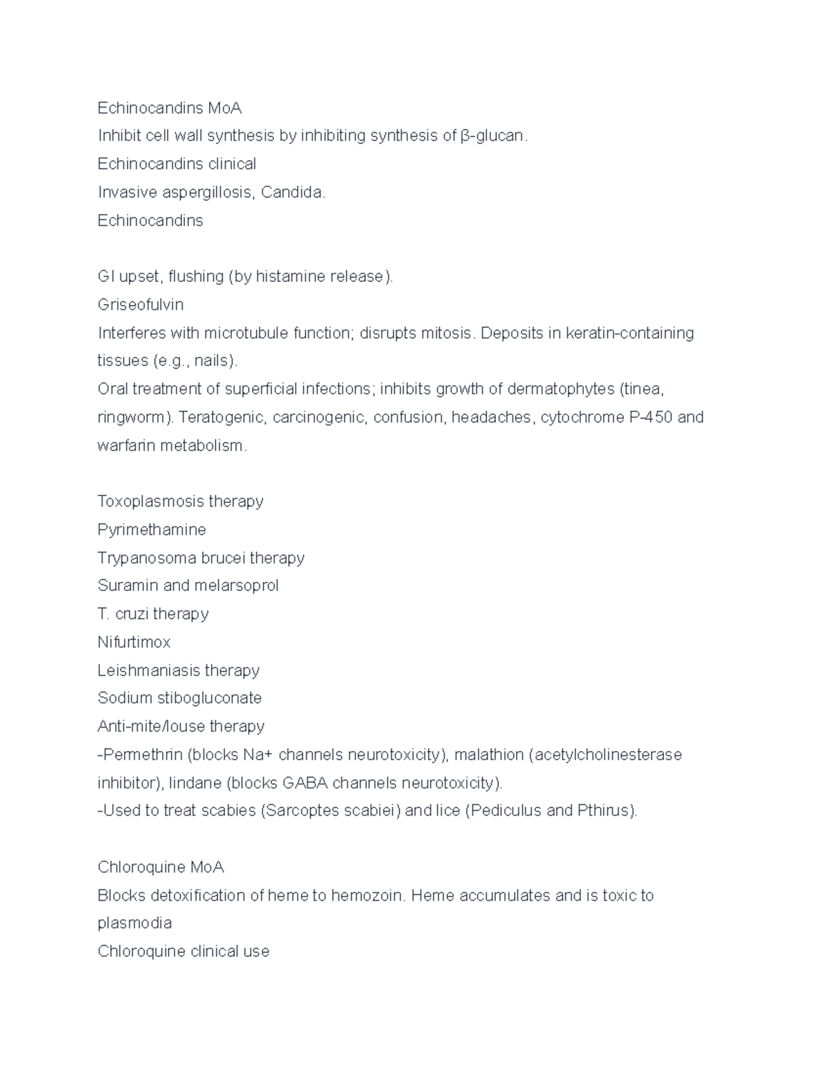 34 nurse psych notes - Echinocandins MoA Inhibit cell wall synthesis by ...