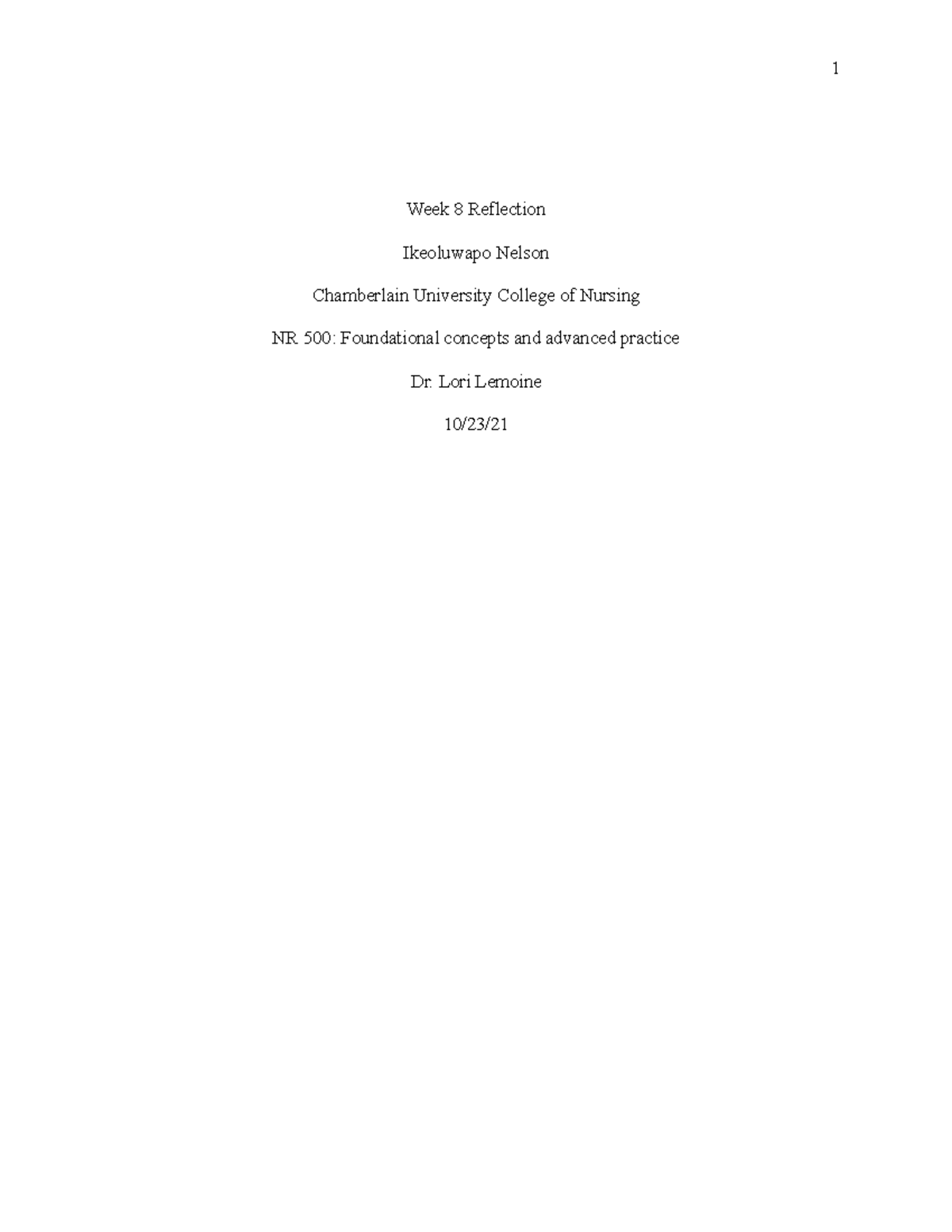 WEEK 8 Rfecltion - discussion assignment and reflection - Week 8 ...