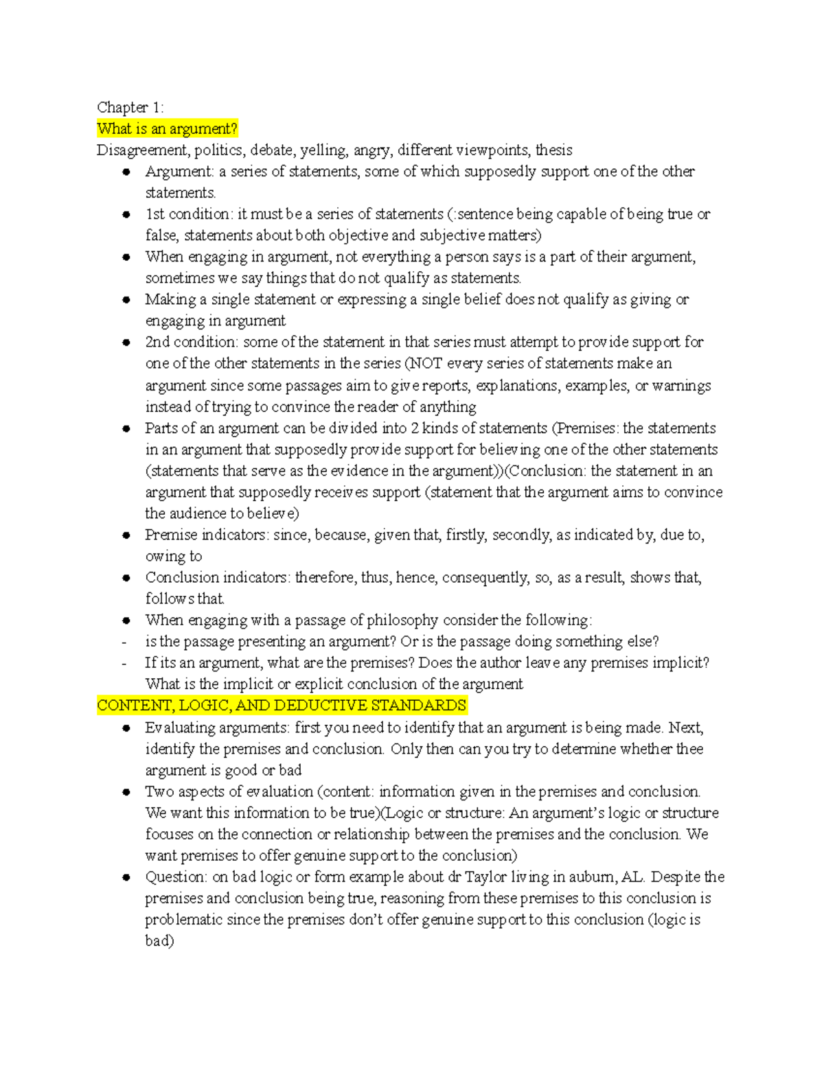 Philosophy - Chapter 1: What is an argument? Disagreement, politics ...