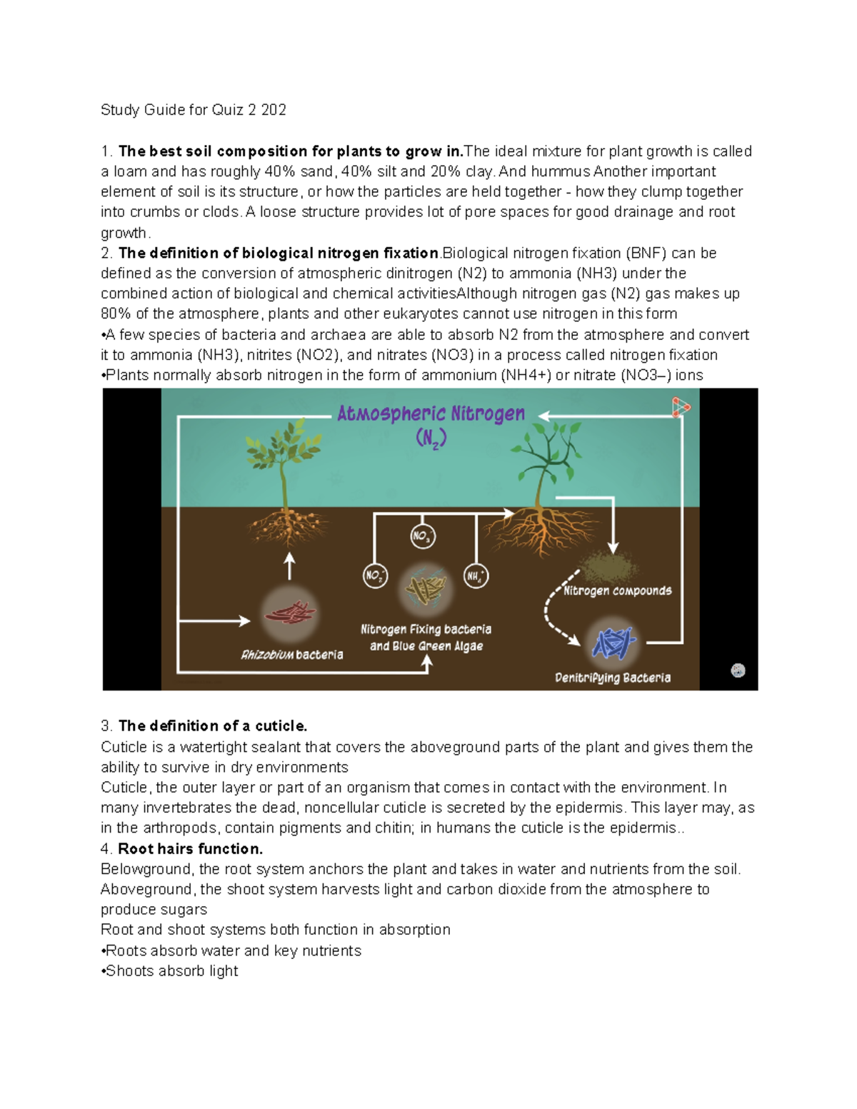 Science Quiz 2 review Study Guide for Quiz 2 202 The best soil