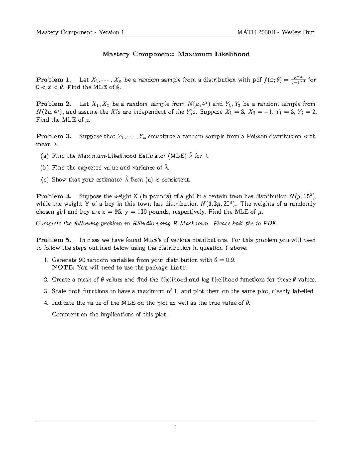 MLE v2 - Assignment for the course - Mastery Component - Version 1 MATH ...