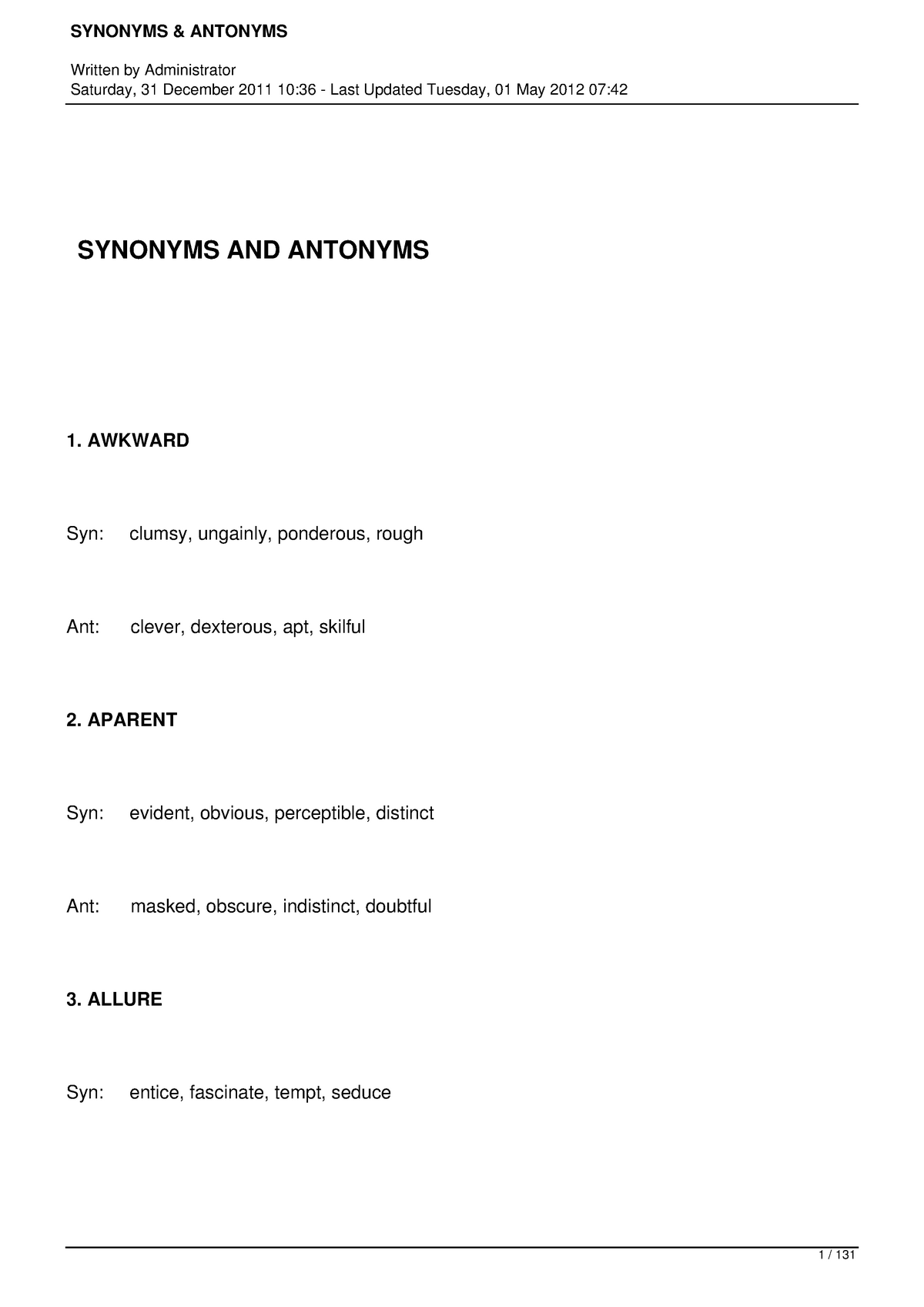 Synonyms Antonyms Pdfdrive Com English Literature Studocu